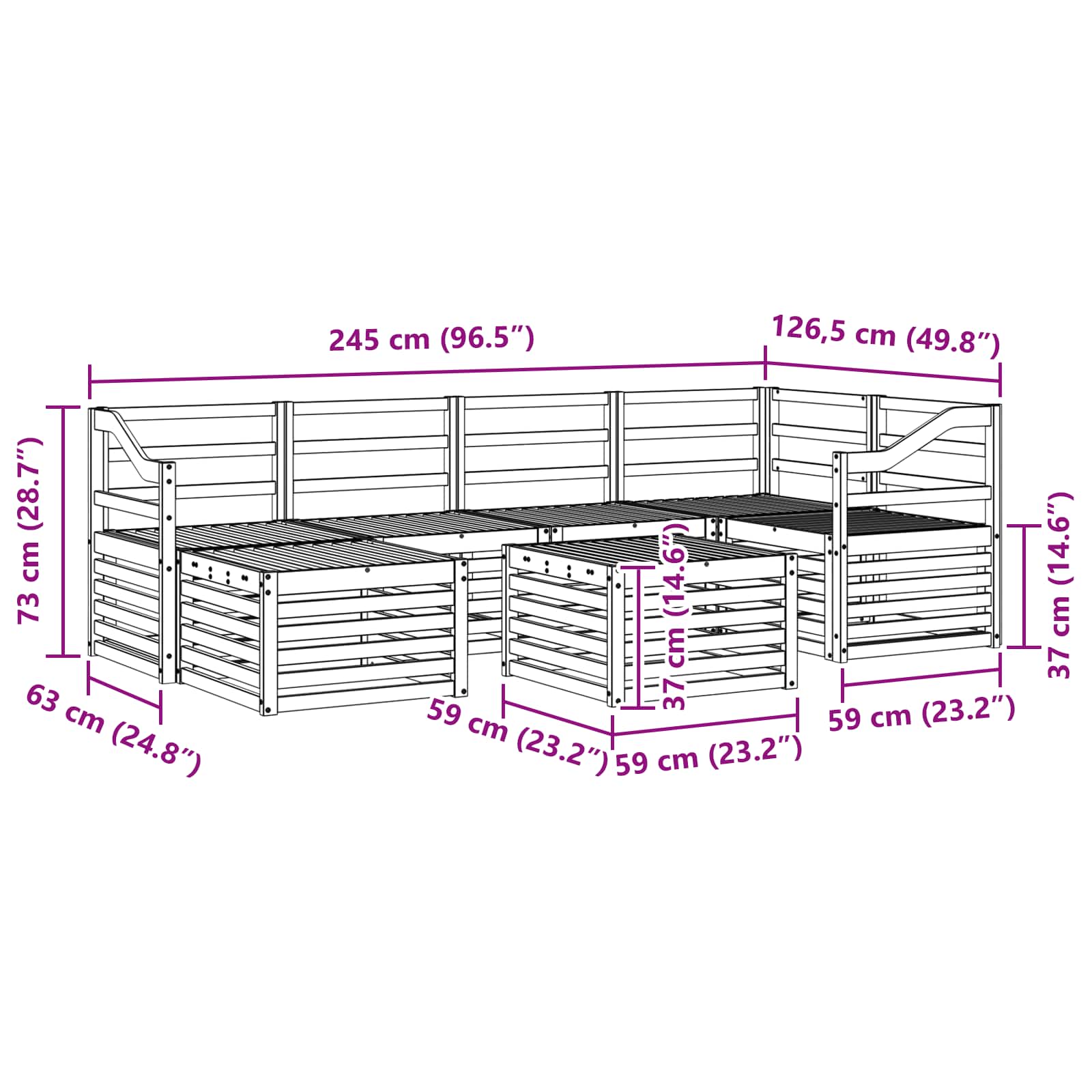Ecksofa Set 7 pcs Natur Massivholz Akazie