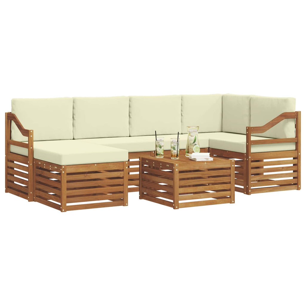 Ecksofa Set mit Kissen 7 pcs Natur und Creme Massivholz Akazie