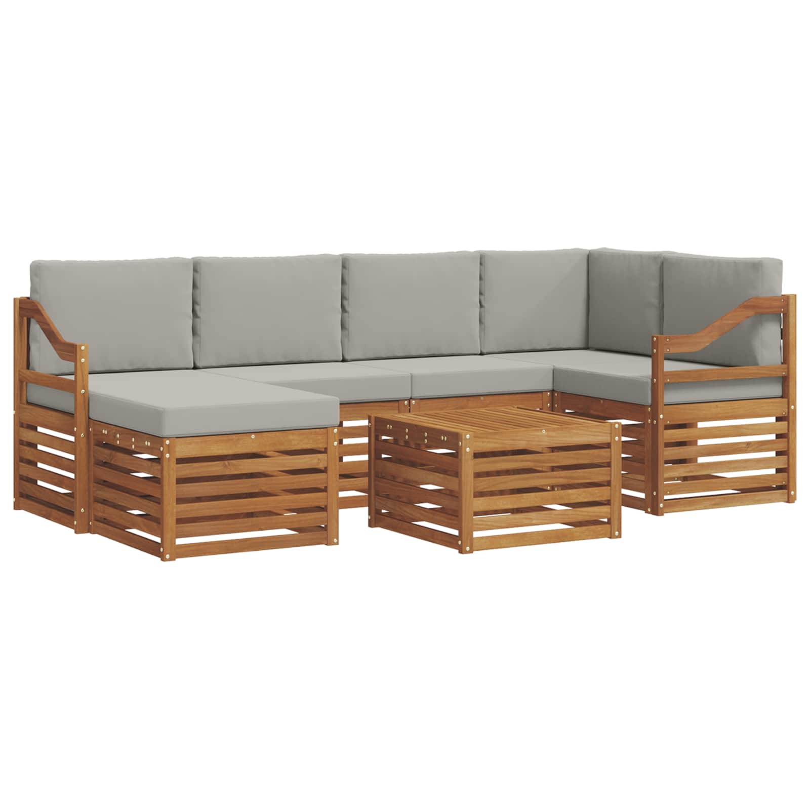 Ecksofa Set 7 pcs Natürlich und Hellgrau Massivholz Akazie