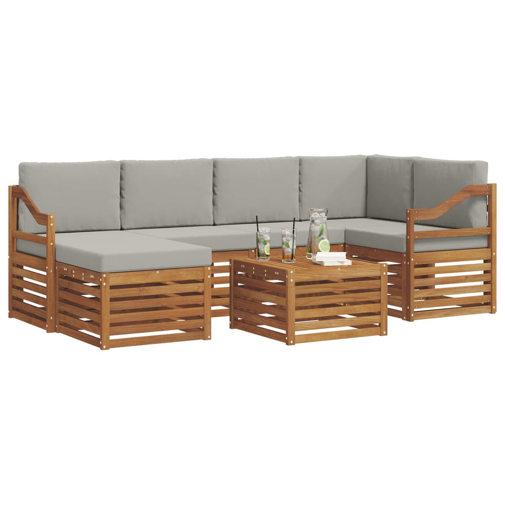 Ecksofa Set 7 pcs Natürlich und Hellgrau Massivholz Akazie