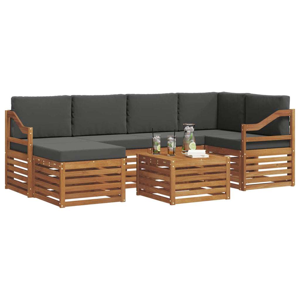Ecksofa Set 7 pcs Natur und Anthrazit Massivholz Akazie