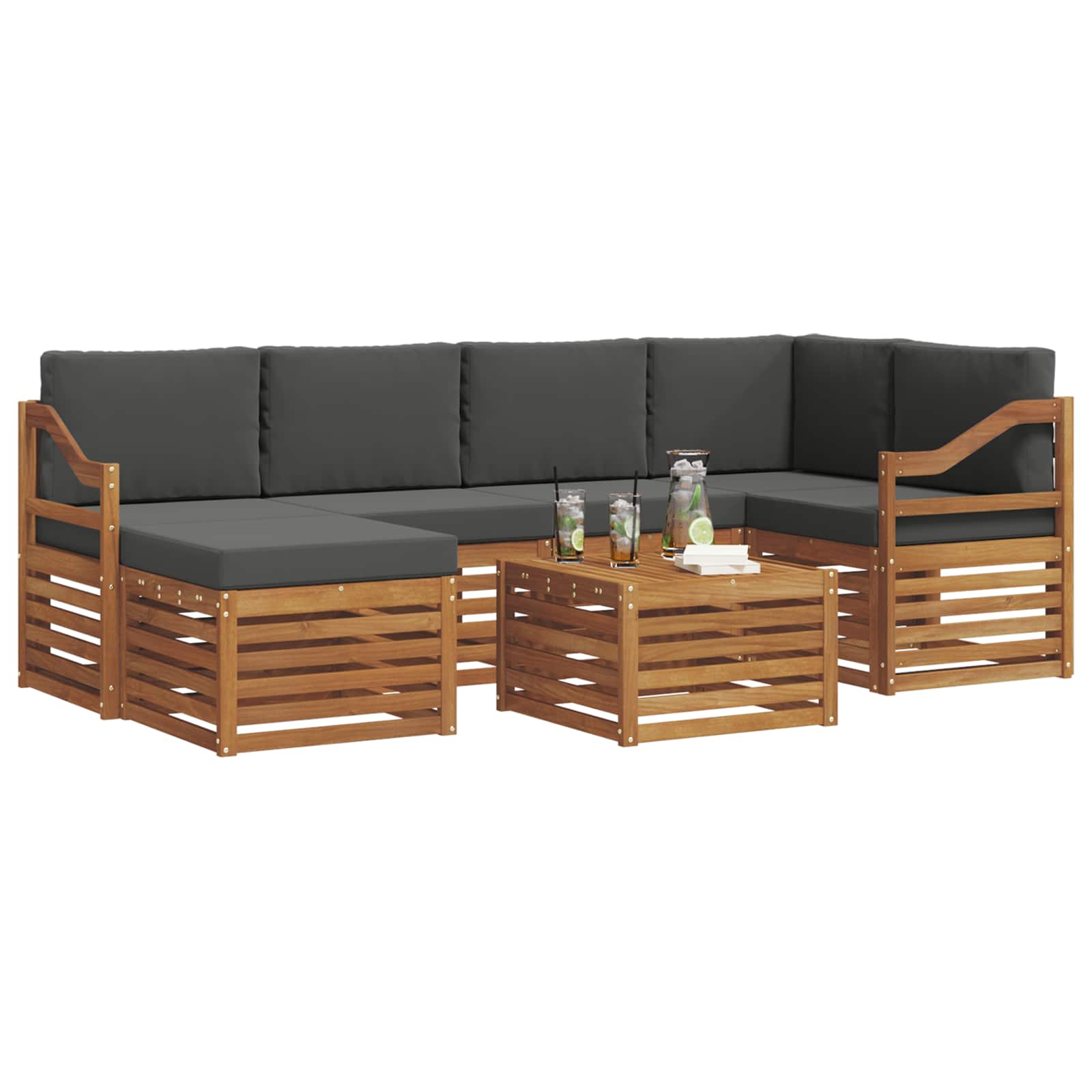 Ecksofa Set 7 pcs Natur und Anthrazit Massivholz Akazie
