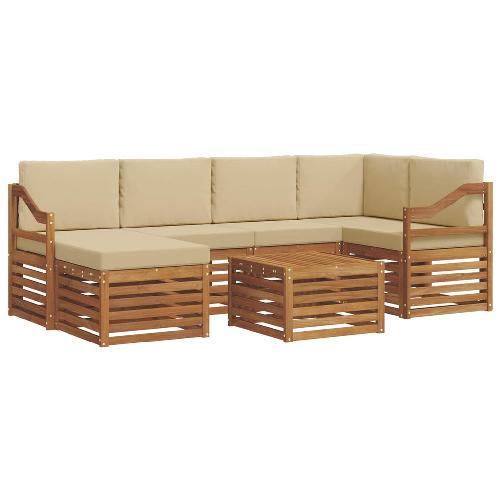 Ecksofa Set mit Kissen 7 pcs Natur und Beige Massivholz Akazie
