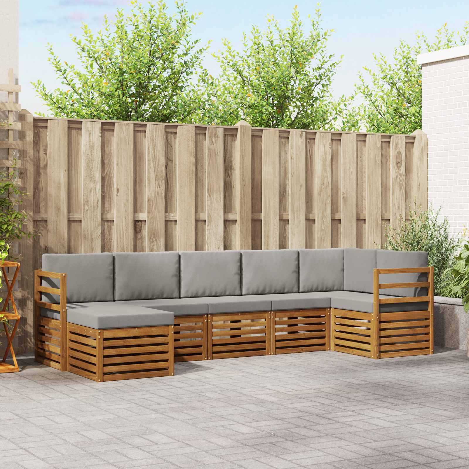 Ecksofa Set 7 pcs Natürlich und Hellgrau Massivholz Akazie