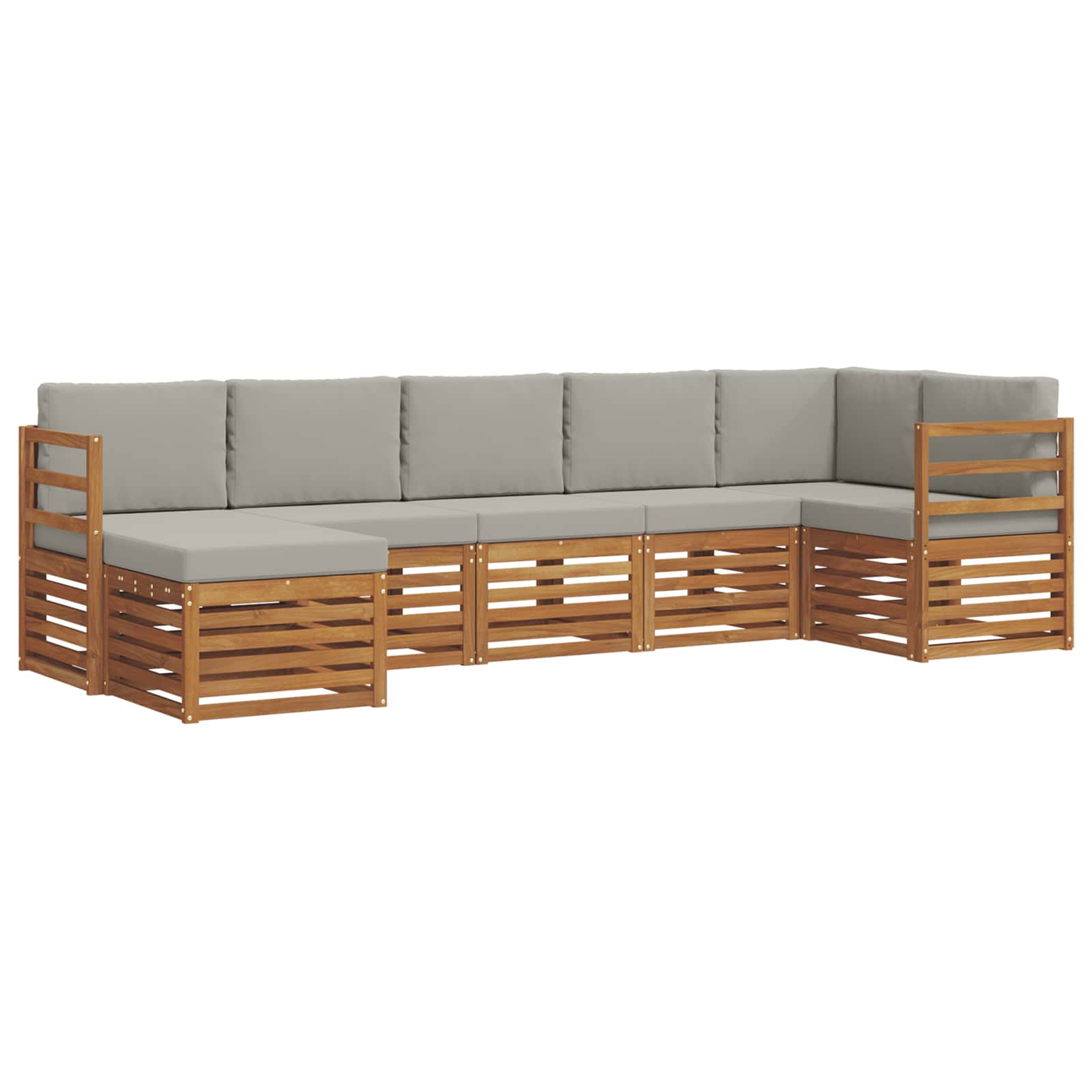 Ecksofa Set 7 pcs Natürlich und Hellgrau Massivholz Akazie