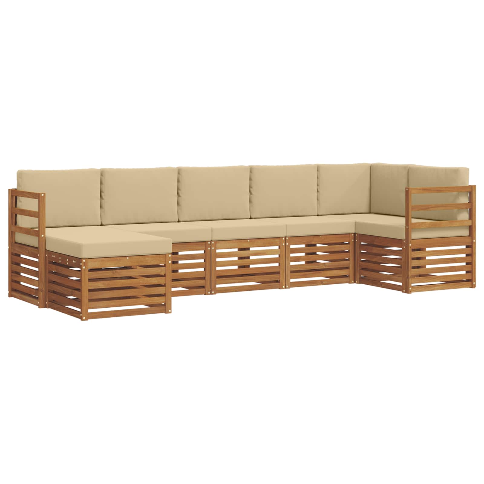 Ecksofa Set mit Kissen 7 pcs Natur und Beige Massivholz Akazie