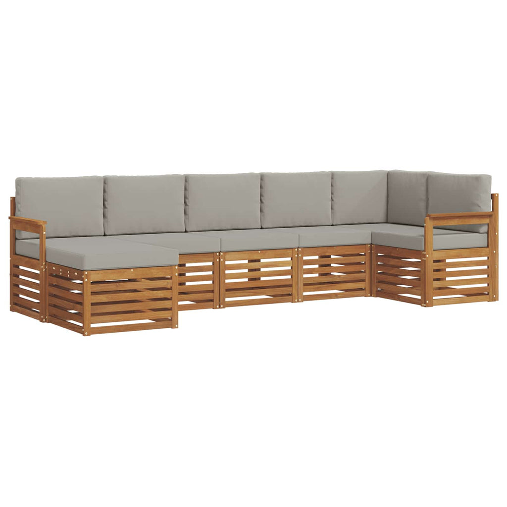 Ecksofa Set 7 pcs Natürlich und Hellgrau Massivholz Akazie