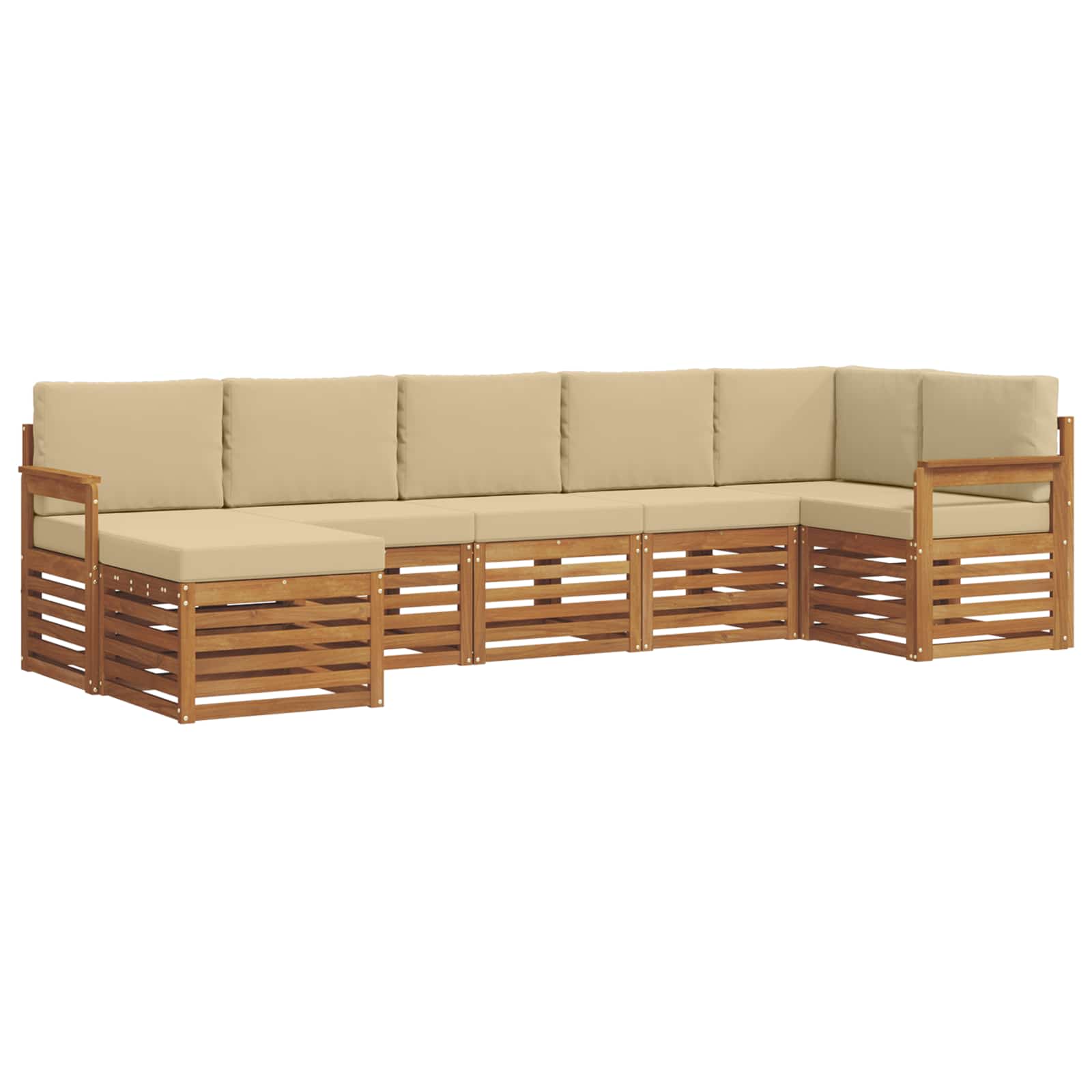 Ecksofa Set mit Kissen 7 pcs Natur und Beige Massivholz Akazie
