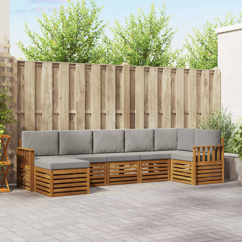 Ecksofa Set 7 pcs Natürlich und Hellgrau Massivholz Akazie