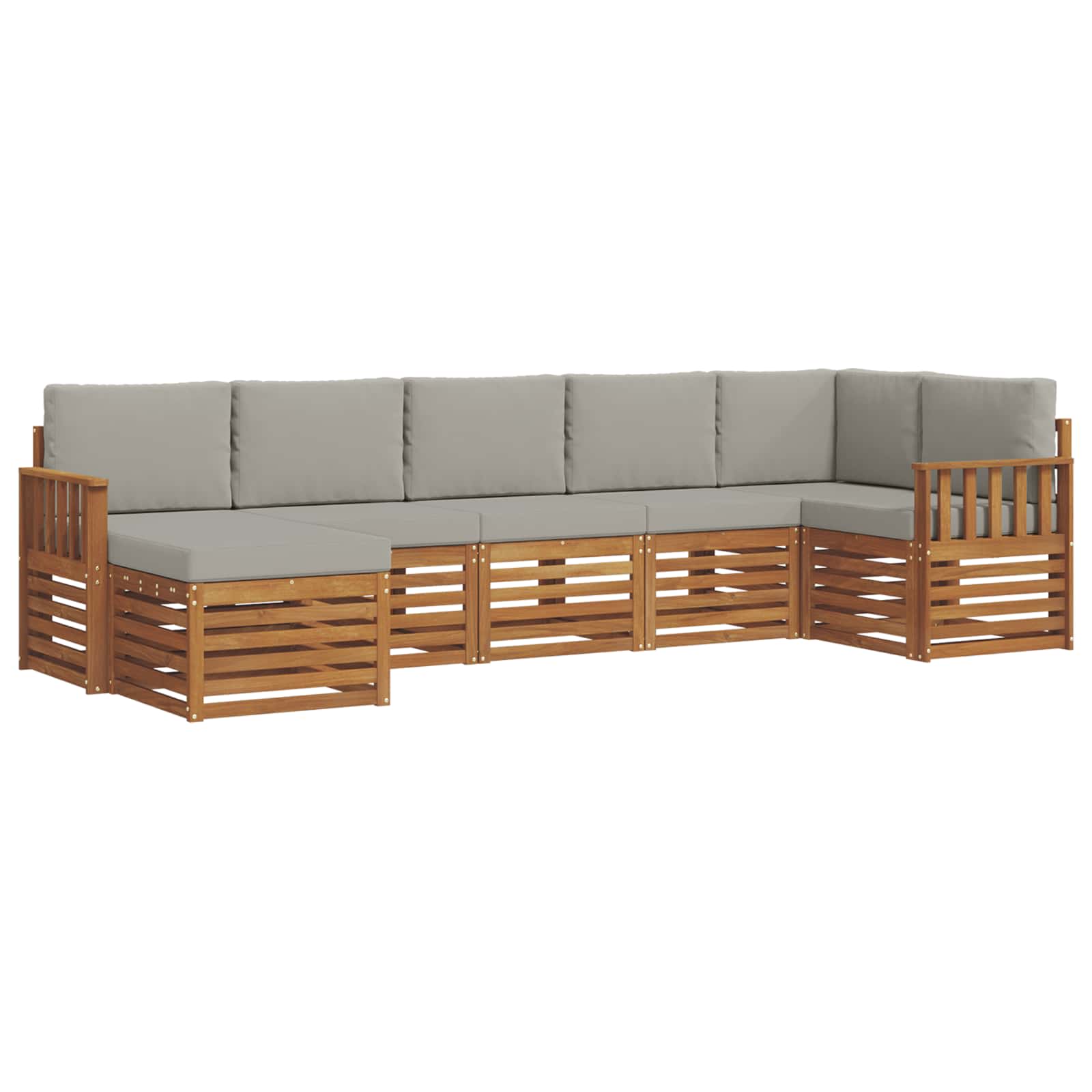 Ecksofa Set 7 pcs Natürlich und Hellgrau Massivholz Akazie