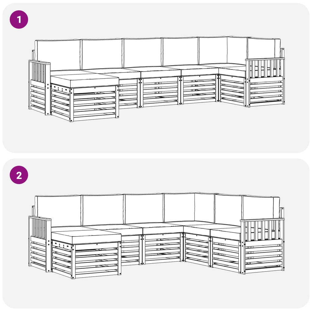 Ecksofa Set 7 pcs Natürlich und Hellgrau Massivholz Akazie