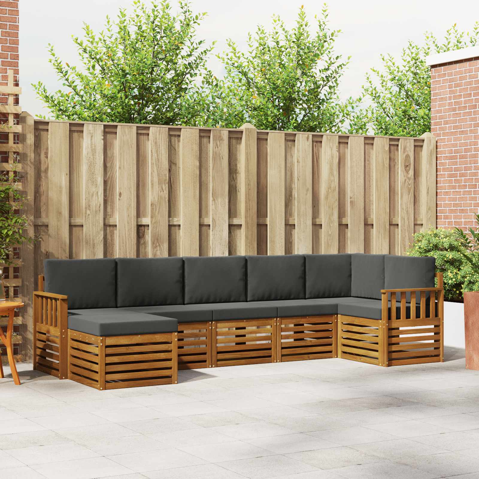 Ecksofa Set 7 pcs Natur und Anthrazit Massivholz Akazie