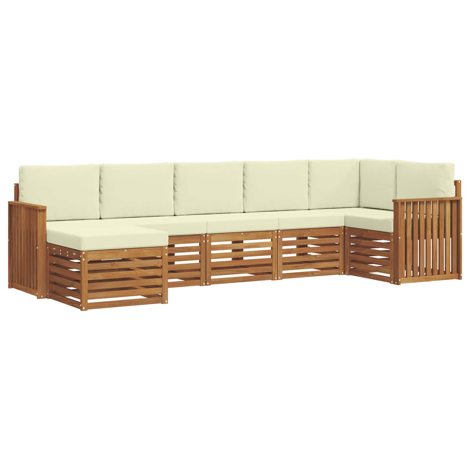 Ecksofa Set mit Kissen 7 pcs Natur und Creme Massivholz Akazie
