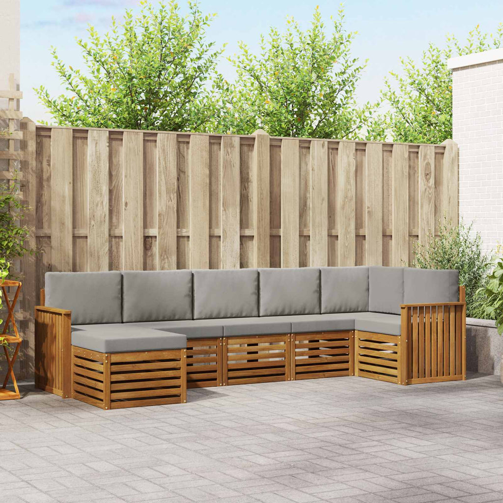 Ecksofa Set 7 pcs Natürlich und Hellgrau Massivholz Akazie