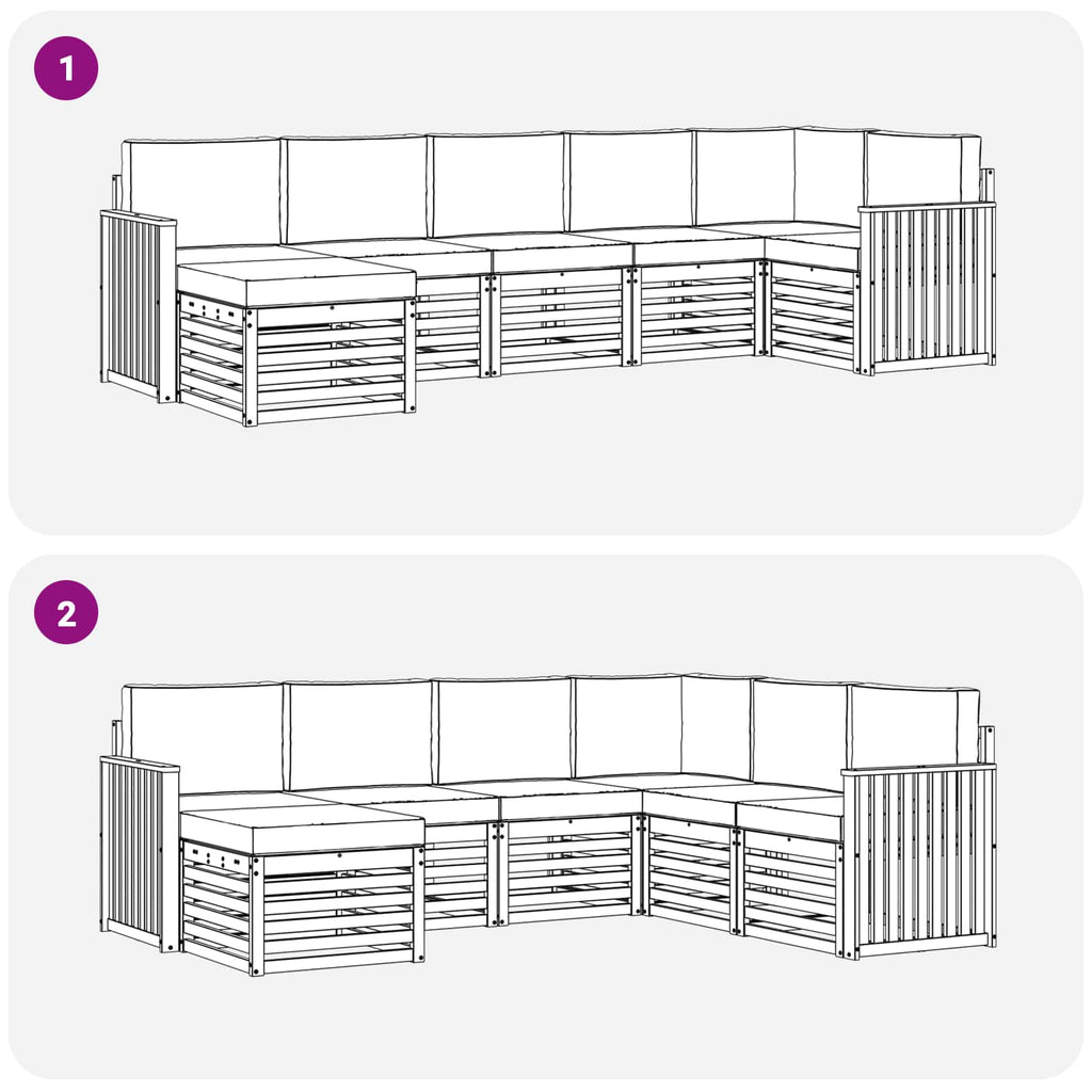 Ecksofa Set 7 pcs Natürlich und Hellgrau Massivholz Akazie