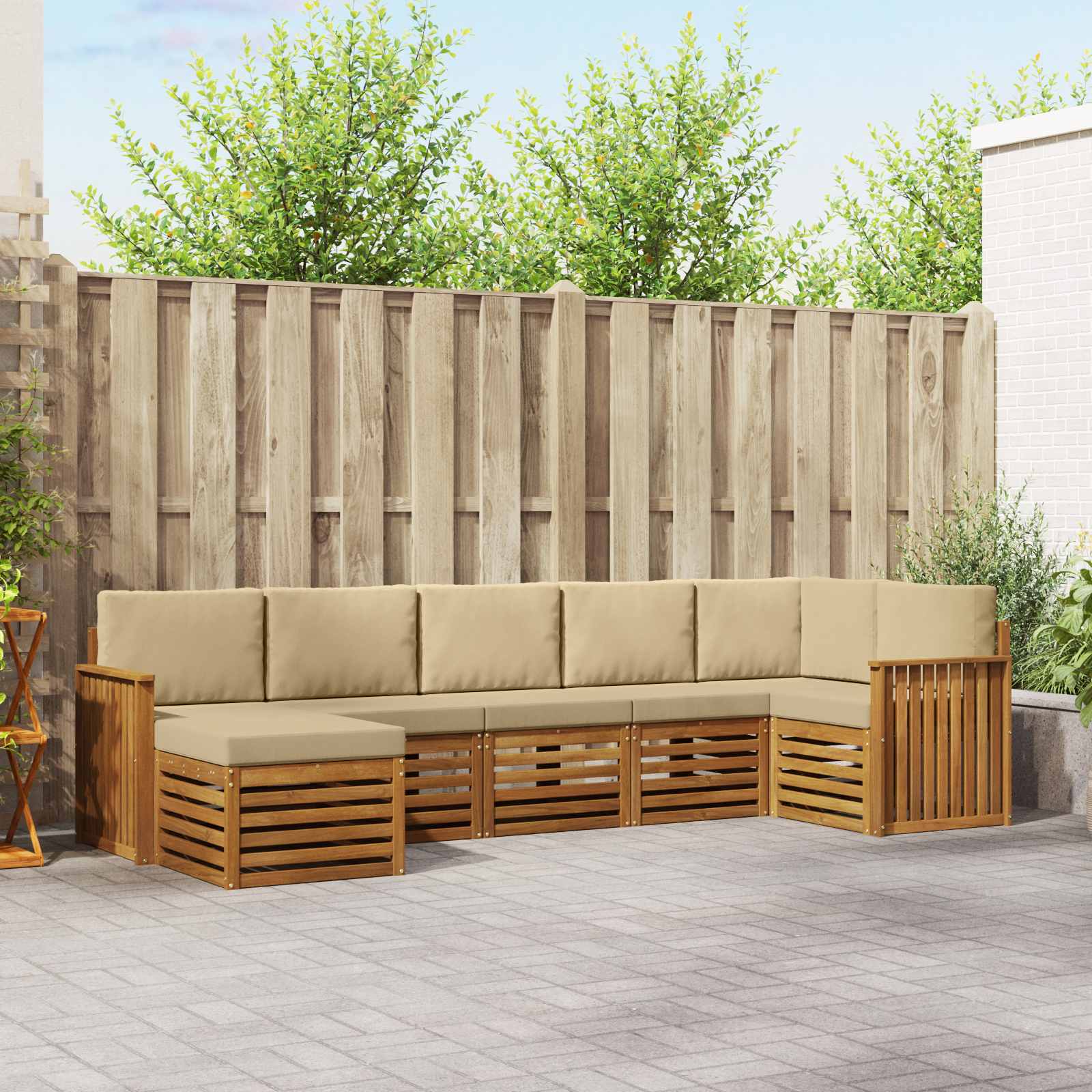 Ecksofa Set mit Kissen 7 pcs Natur und Beige Massivholz Akazie