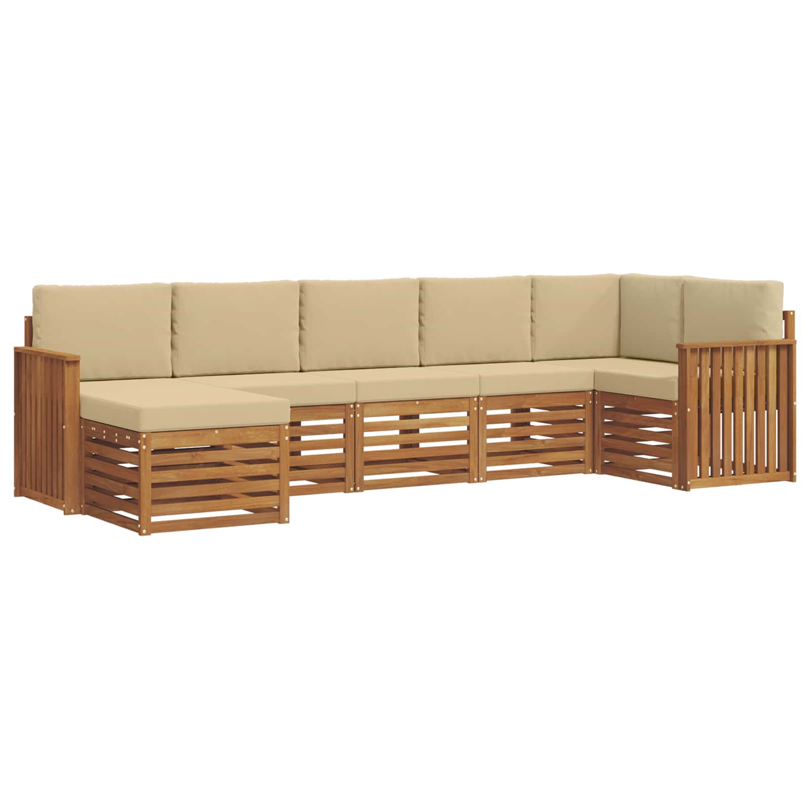 Ecksofa Set mit Kissen 7 pcs Natur und Beige Massivholz Akazie