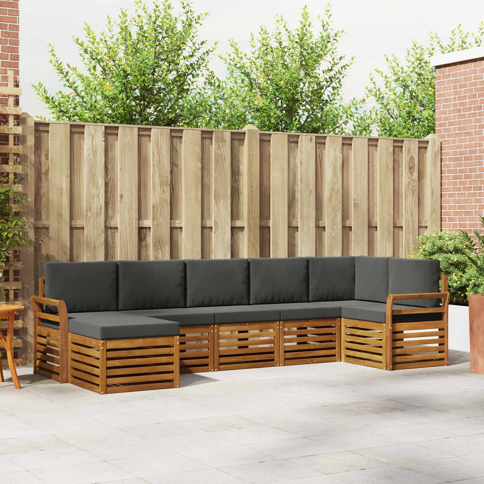 Ecksofa Set 7 pcs Natur und Anthrazit Massivholz Akazie