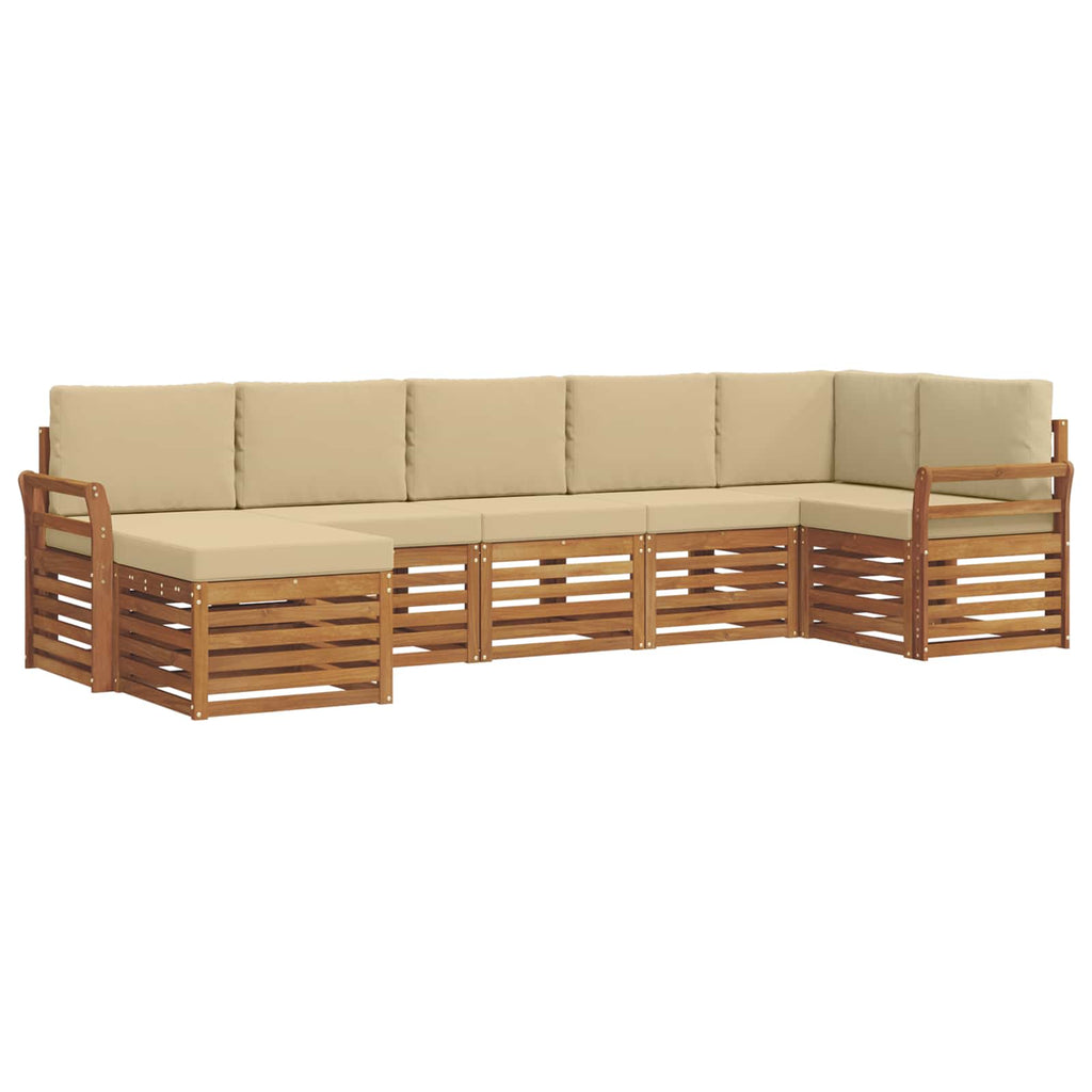 Ecksofa Set mit Kissen 7 pcs Natur und Beige Massivholz Akazie