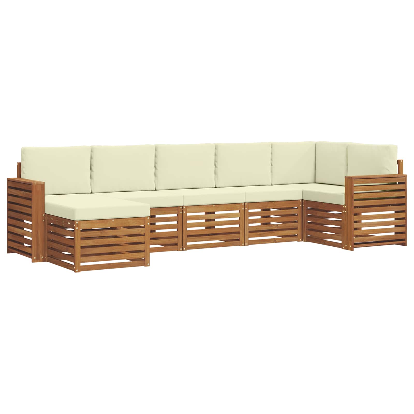 Ecksofa Set mit Kissen 7 pcs Natur und Creme Massivholz Akazie
