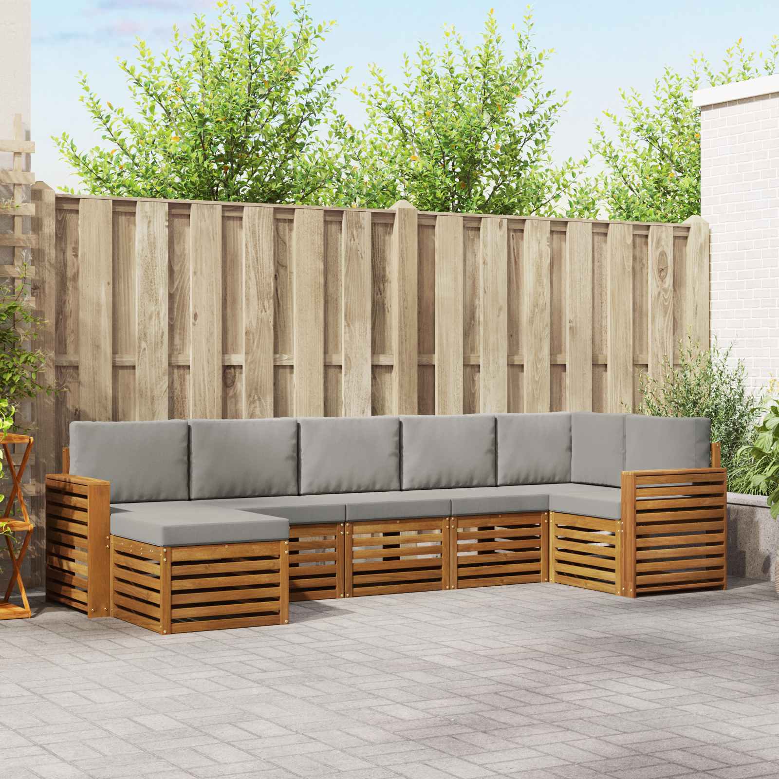 Ecksofa Set 7 pcs Natürlich und Hellgrau Massivholz Akazie