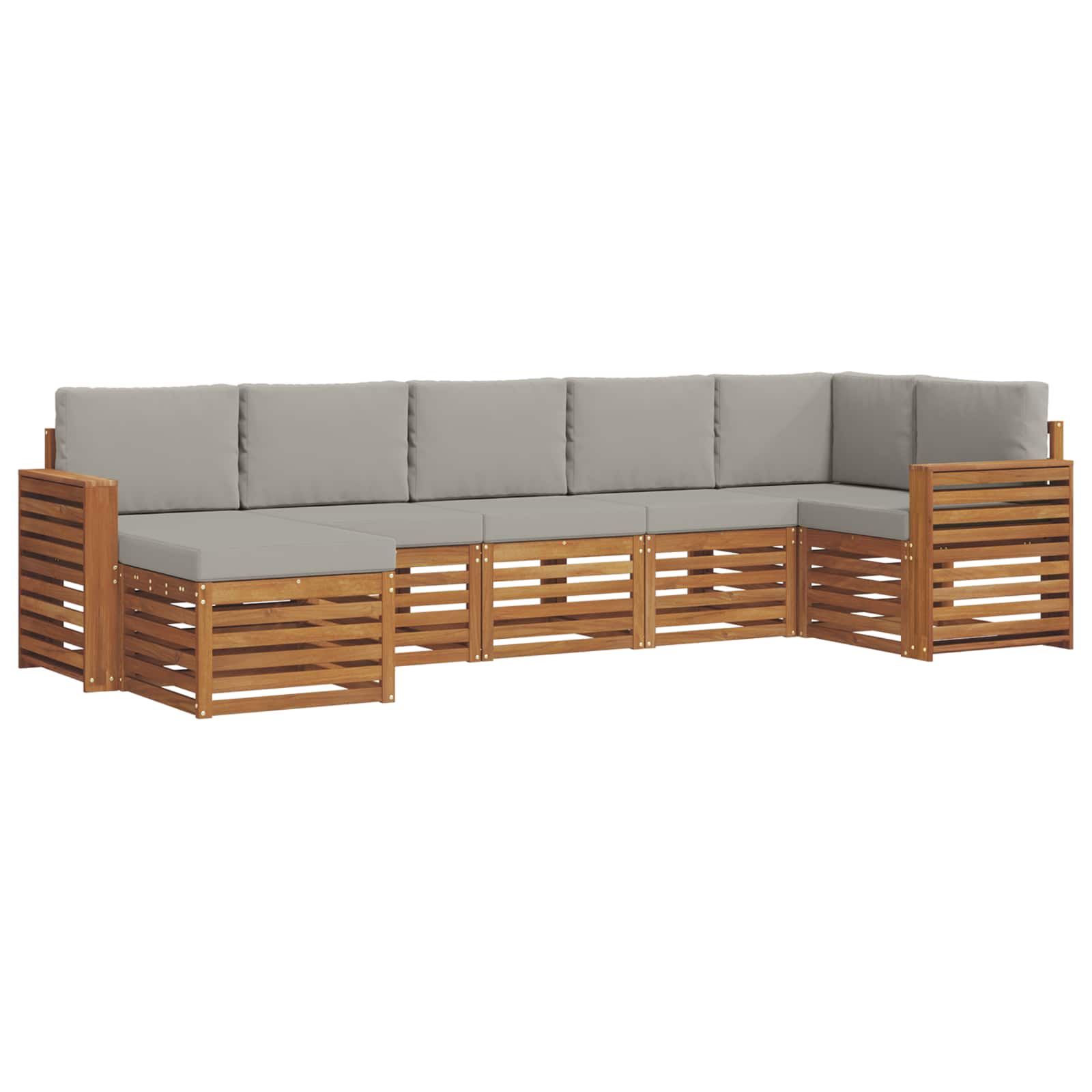 Ecksofa Set 7 pcs Natürlich und Hellgrau Massivholz Akazie