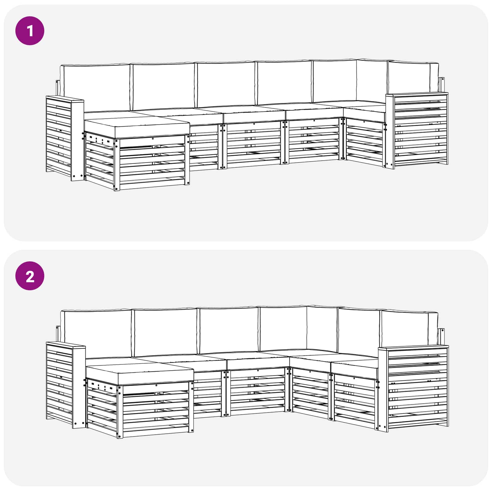 Ecksofa Set 7 pcs Natürlich und Hellgrau Massivholz Akazie