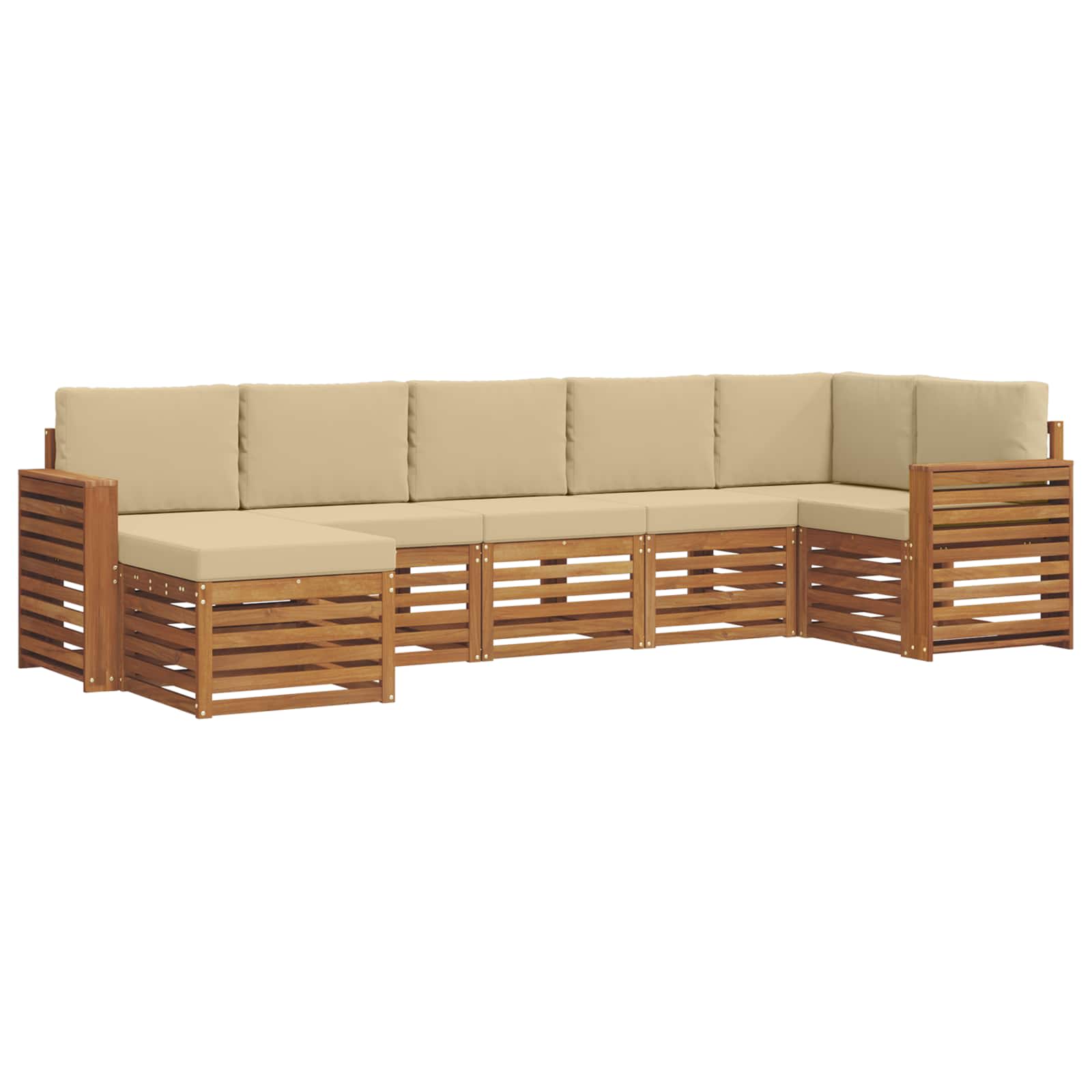 Ecksofa Set mit Kissen 7 pcs Natur und Beige Massivholz Akazie