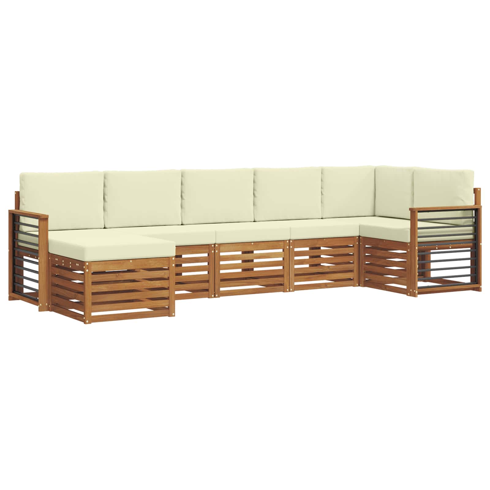 Ecksofa Set mit Kissen 7 pcs Natur und Creme Massivholz Akazie