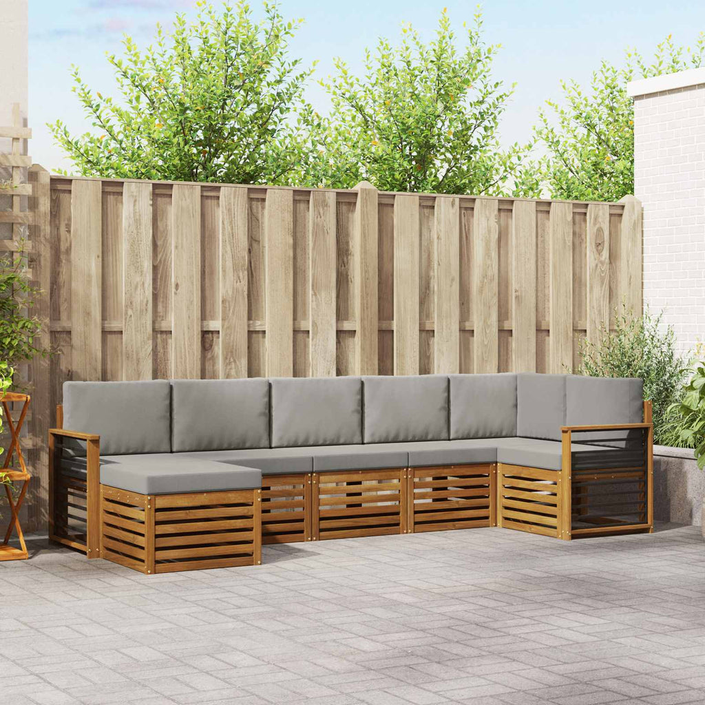 Ecksofa Set 7 pcs Natürlich und Hellgrau Massivholz Akazie