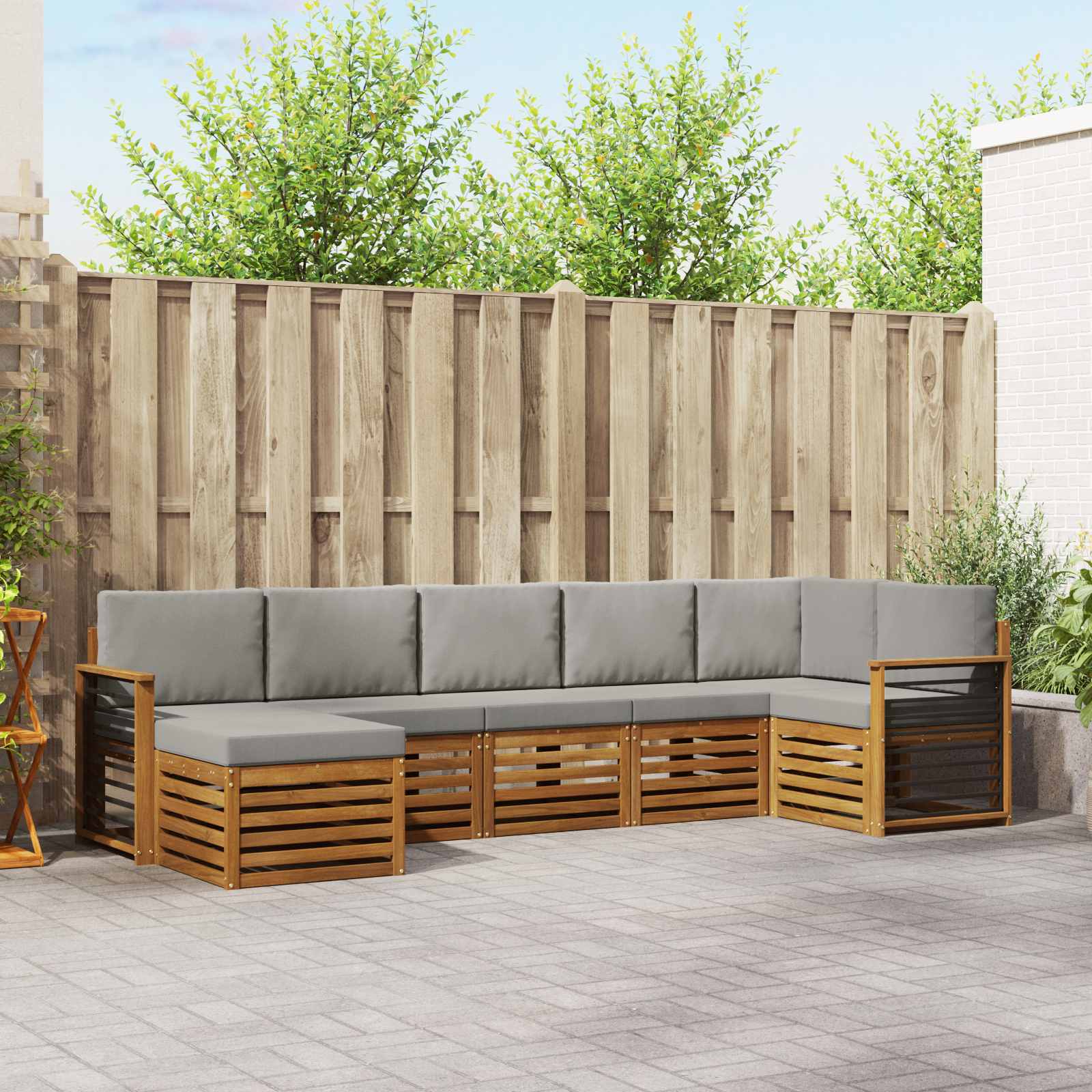 Ecksofa Set 7 pcs Natürlich und Hellgrau Massivholz Akazie