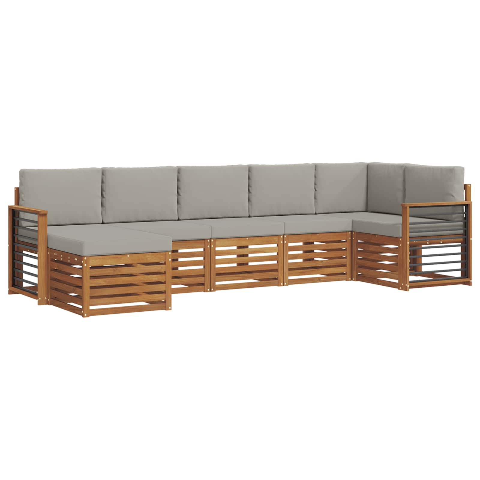 Ecksofa Set 7 pcs Natürlich und Hellgrau Massivholz Akazie