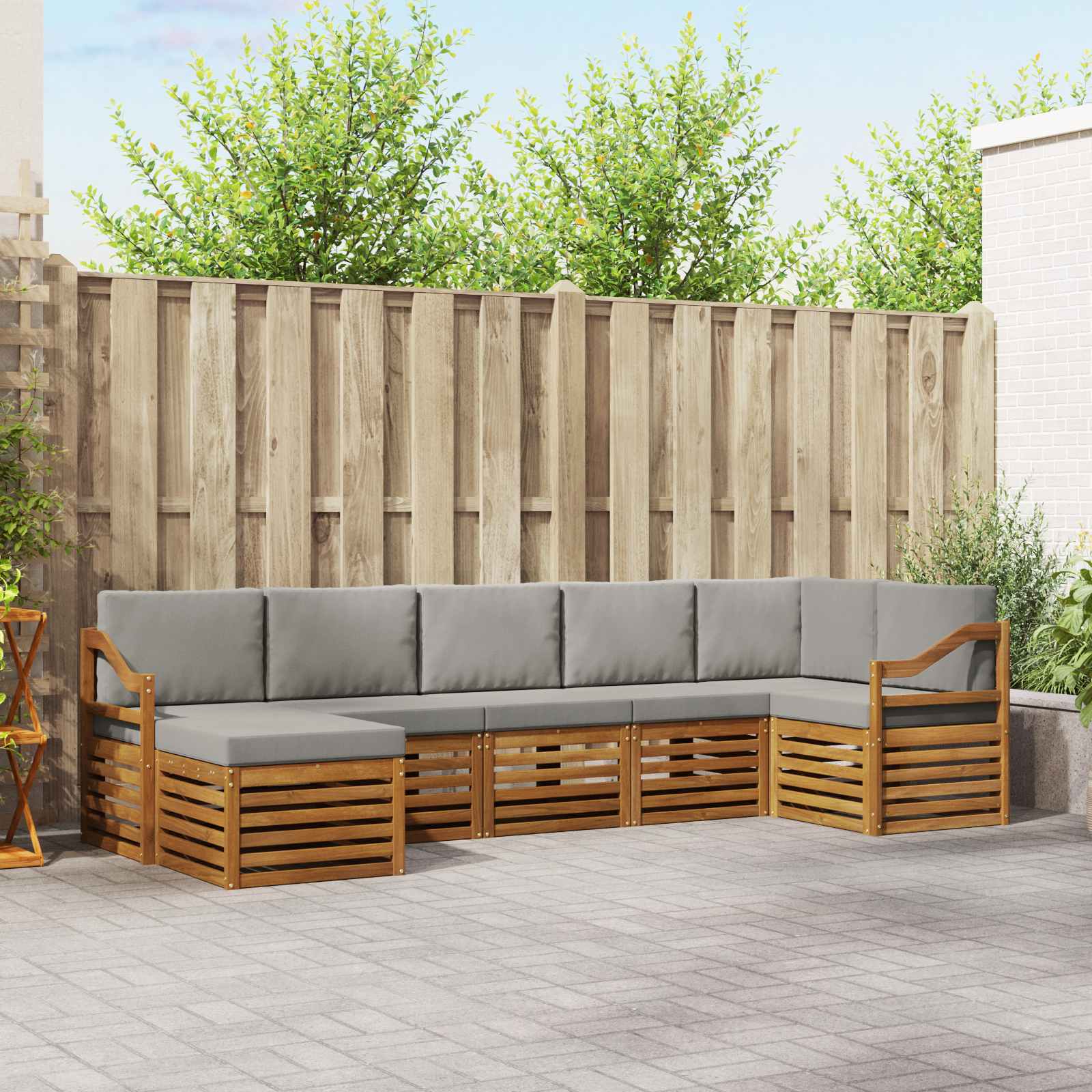 Ecksofa Set 7 pcs Natürlich und Hellgrau Massivholz Akazie