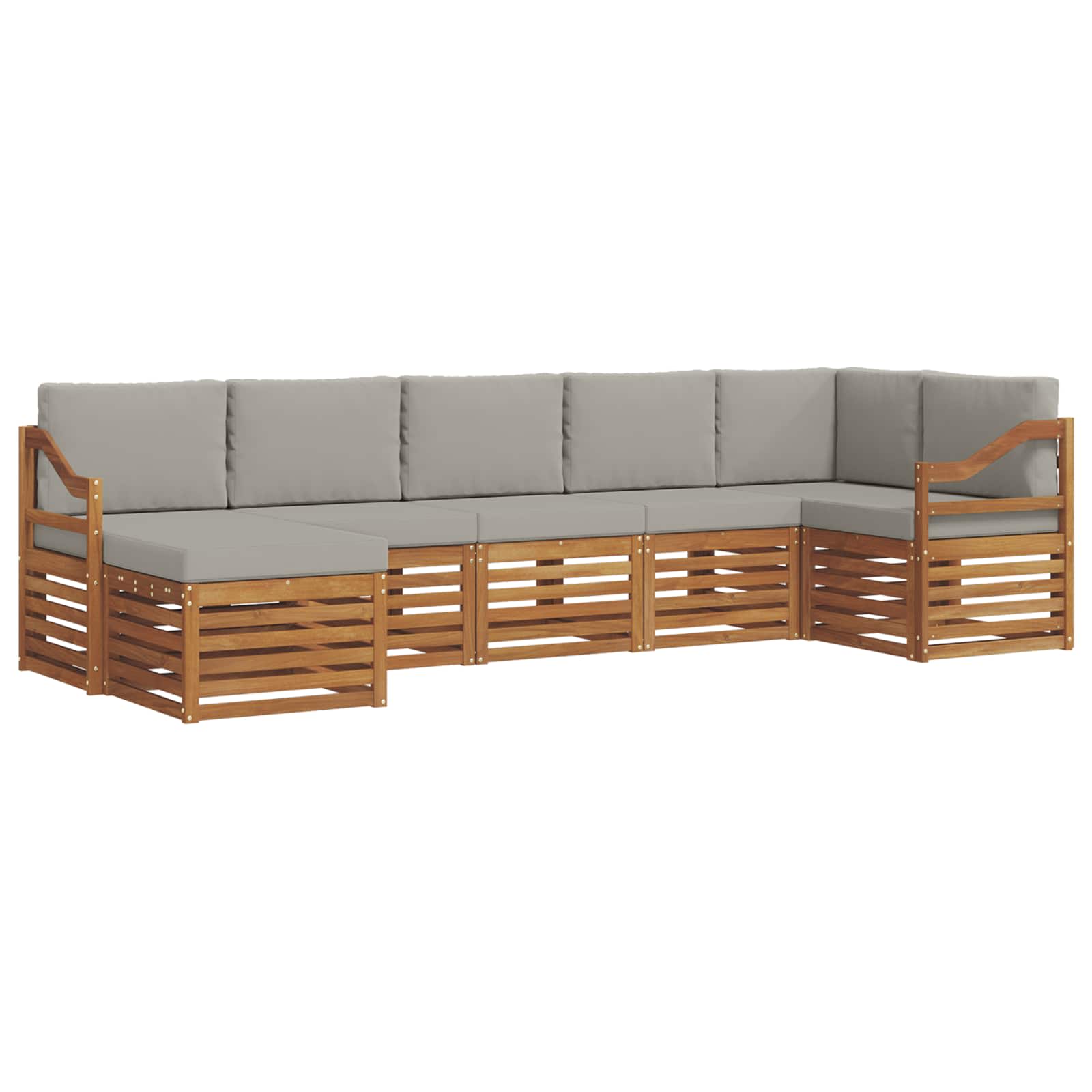 Ecksofa Set 7 pcs Natürlich und Hellgrau Massivholz Akazie