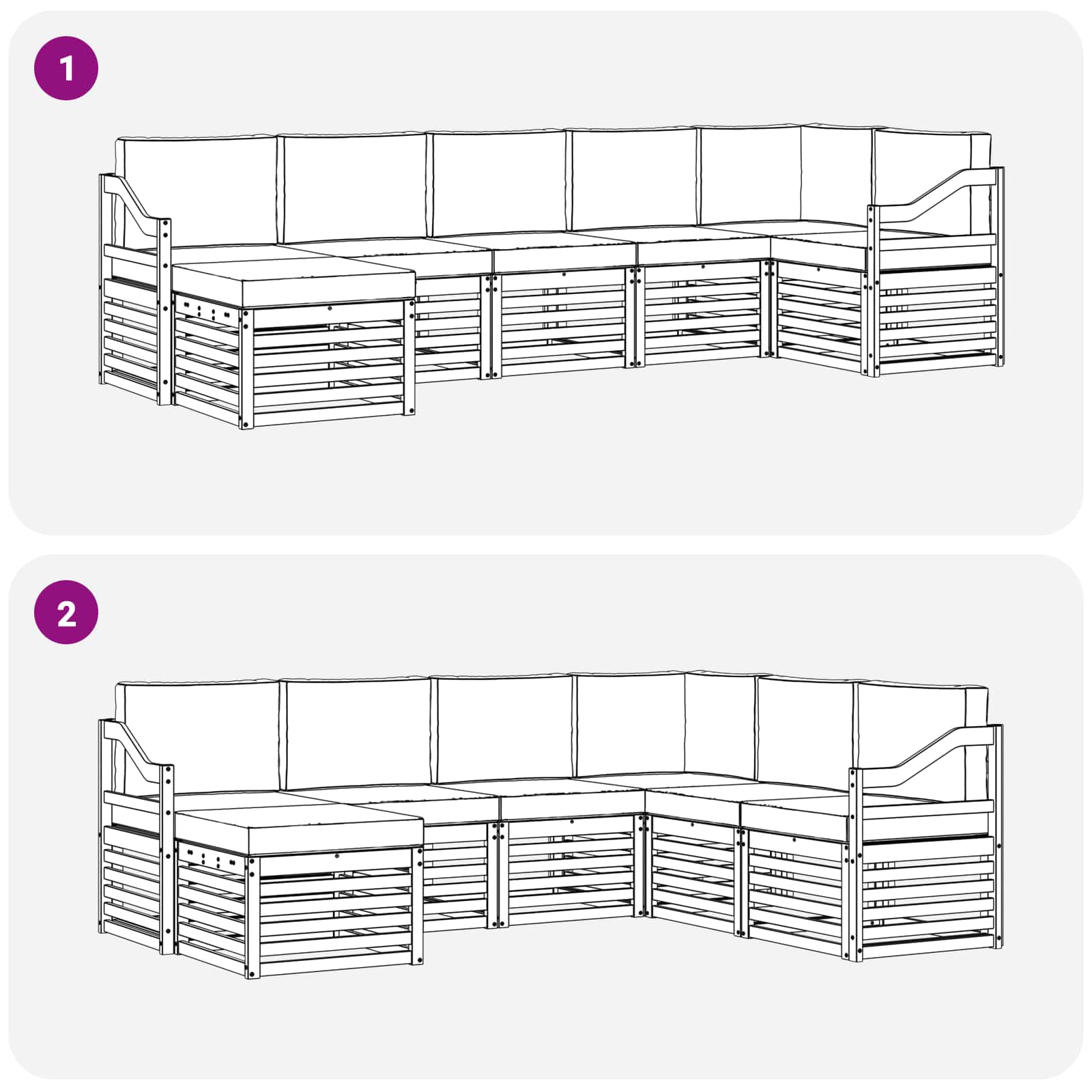 Ecksofa Set 7 pcs Natürlich und Hellgrau Massivholz Akazie