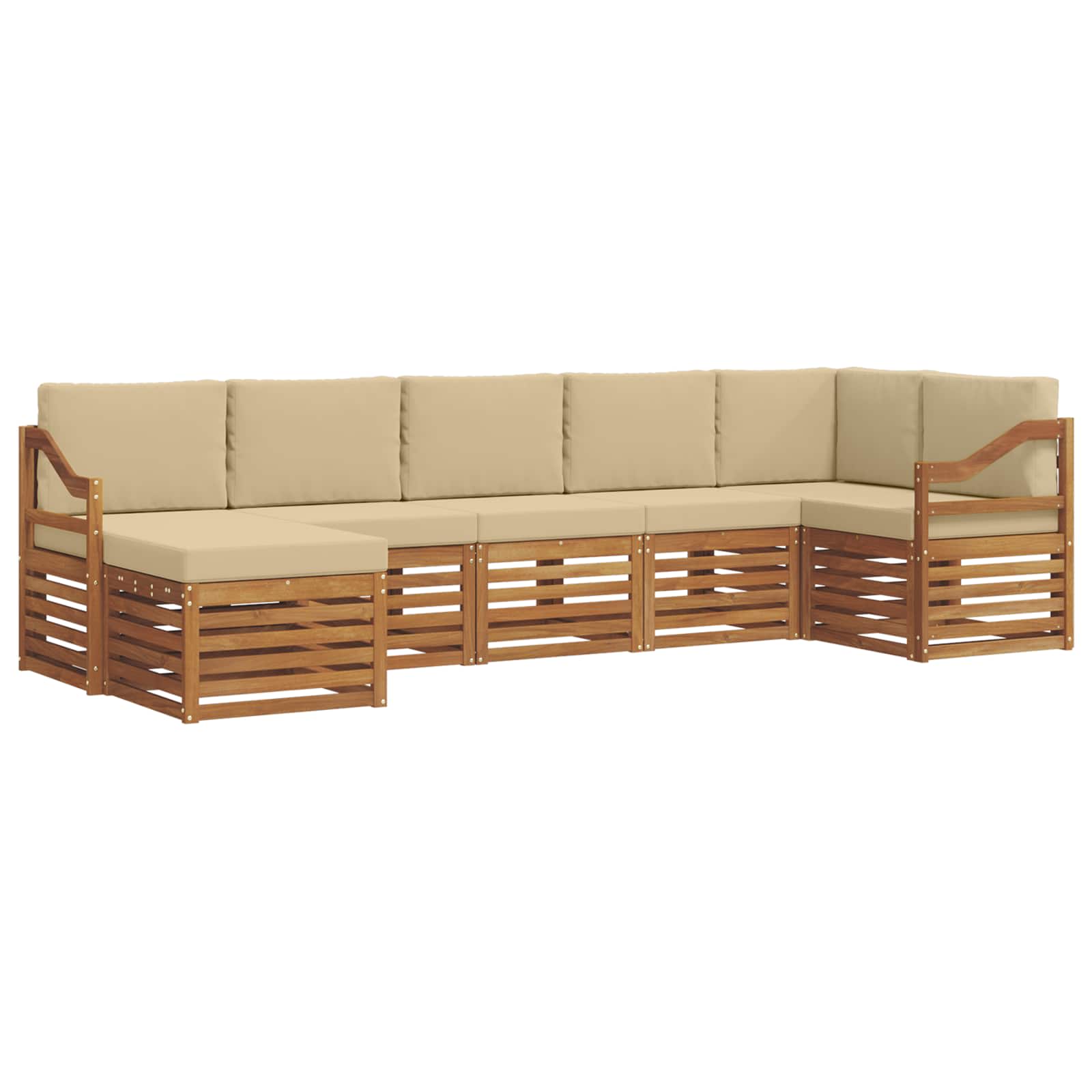 Ecksofa Set mit Kissen 7 pcs Natur und Beige Massivholz Akazie