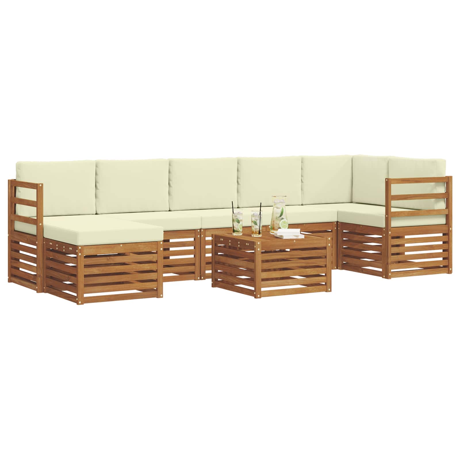 Outdoor-Sofagarnitur 8 pcs Natur und Creme Massivholz Akazie