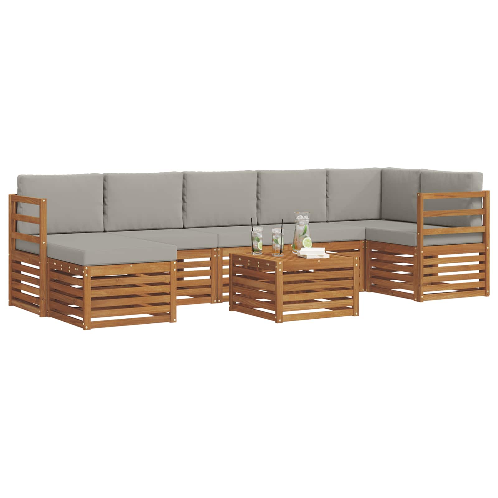 Outdoor-Sofagarnitur mit Kissen 8 pcs Natürlich und Hellgrau