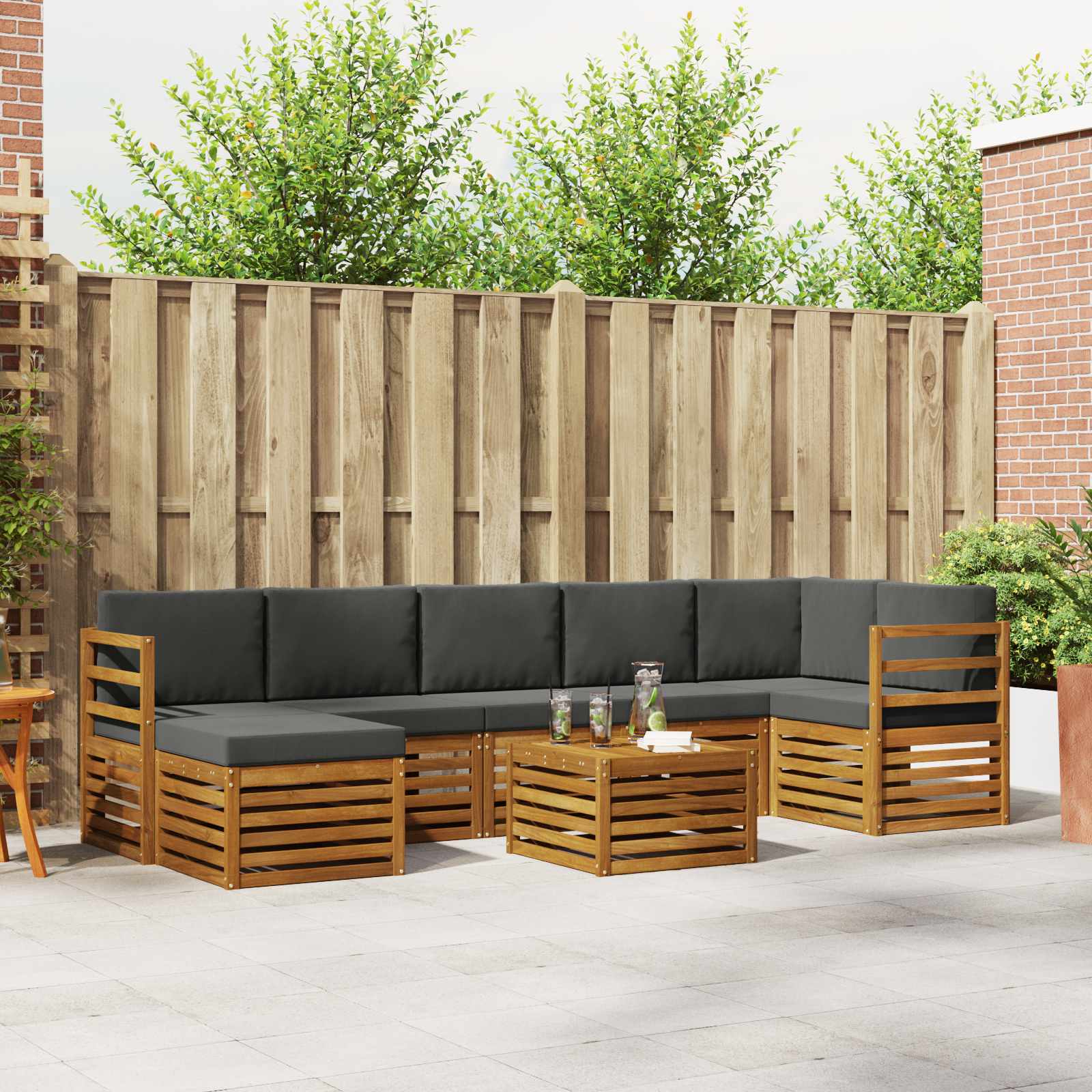 Outdoor-Sofagarnitur mit Kissen 8 pcs Natur und Anthrazit