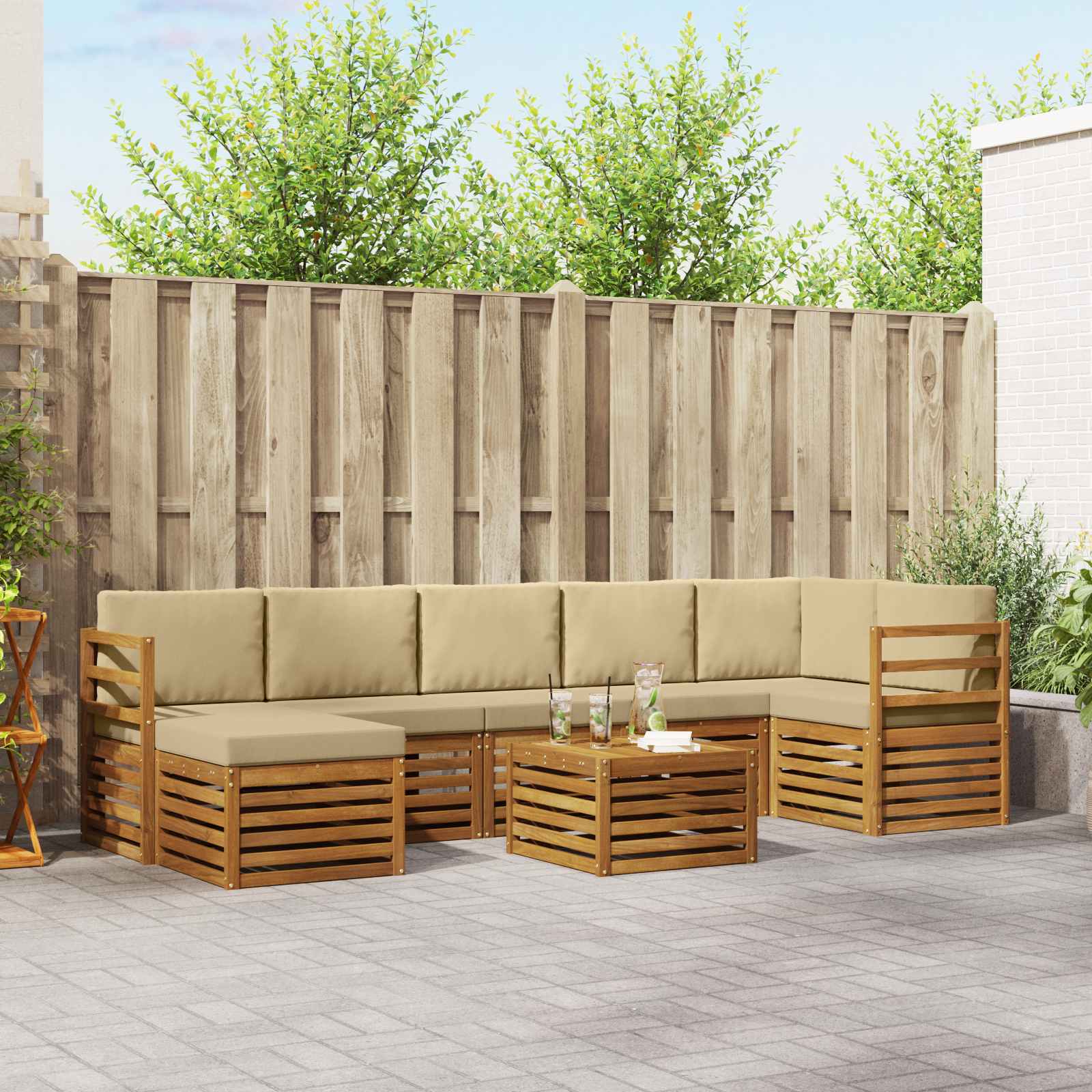 Outdoor-Sofagarnitur 8 pcs Natur und Beige Massivholz Akazie