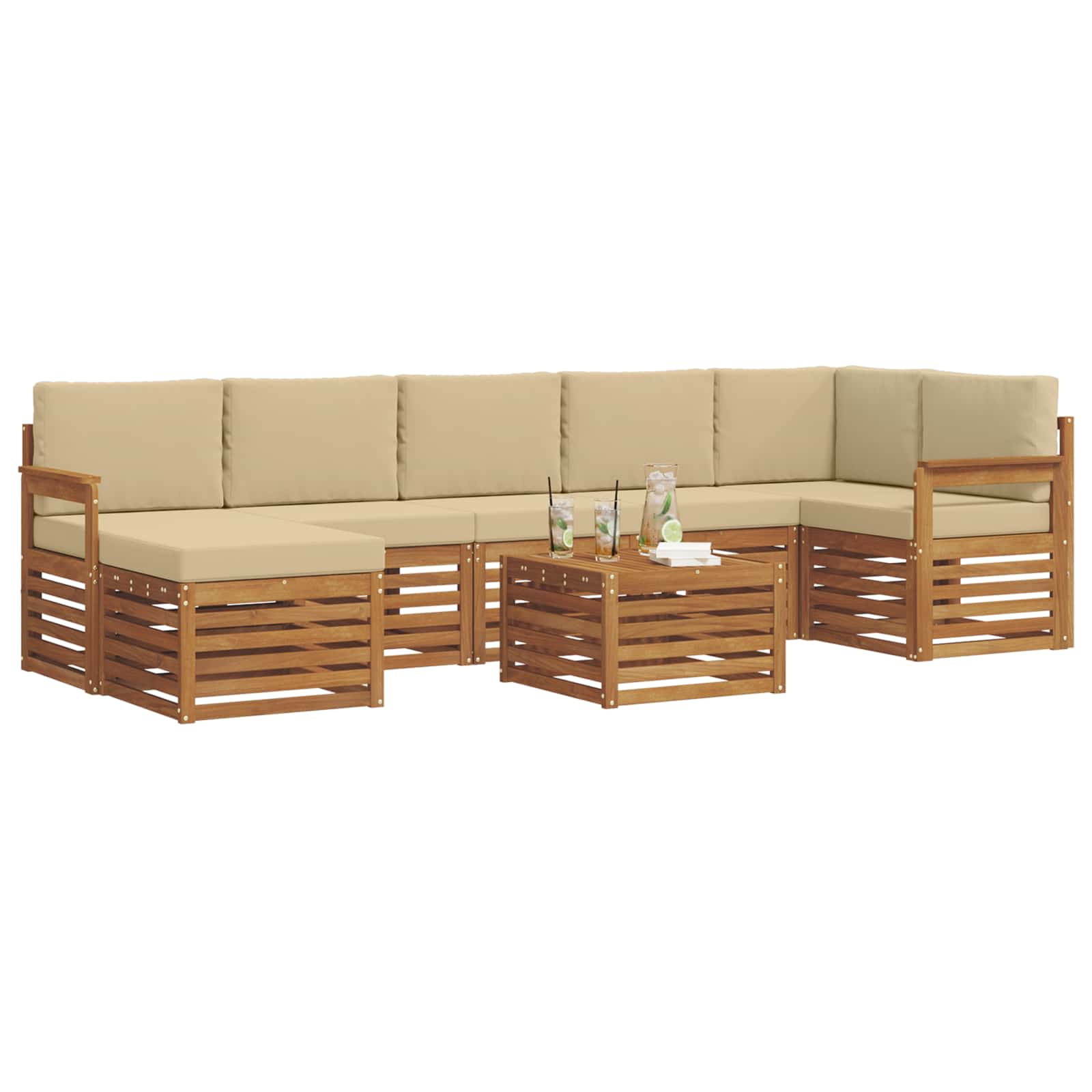 Outdoor-Sofagarnitur 8 pcs Natur und Beige Massivholz Akazie