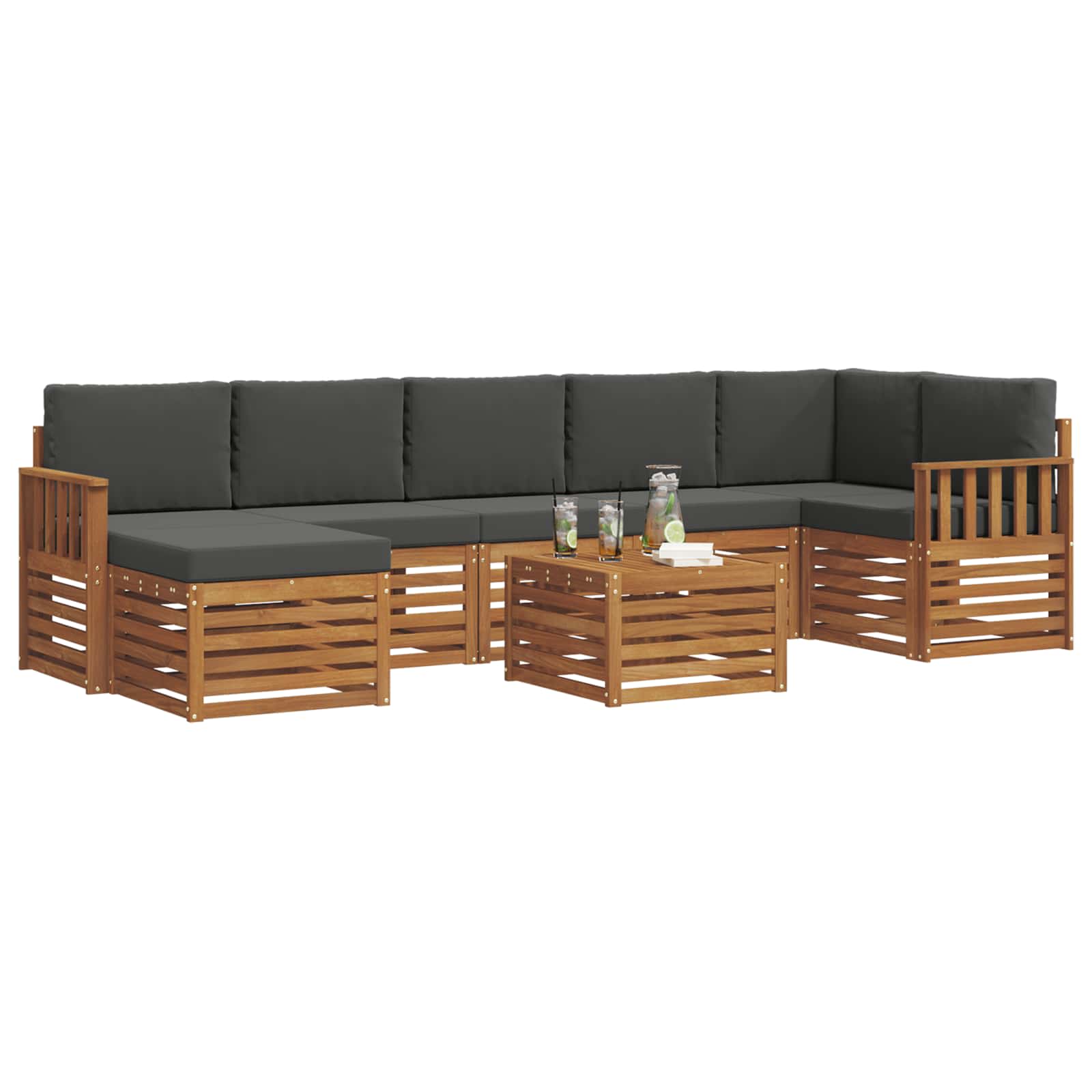 Outdoor-Sofagarnitur mit Kissen 8 pcs Natur und Anthrazit