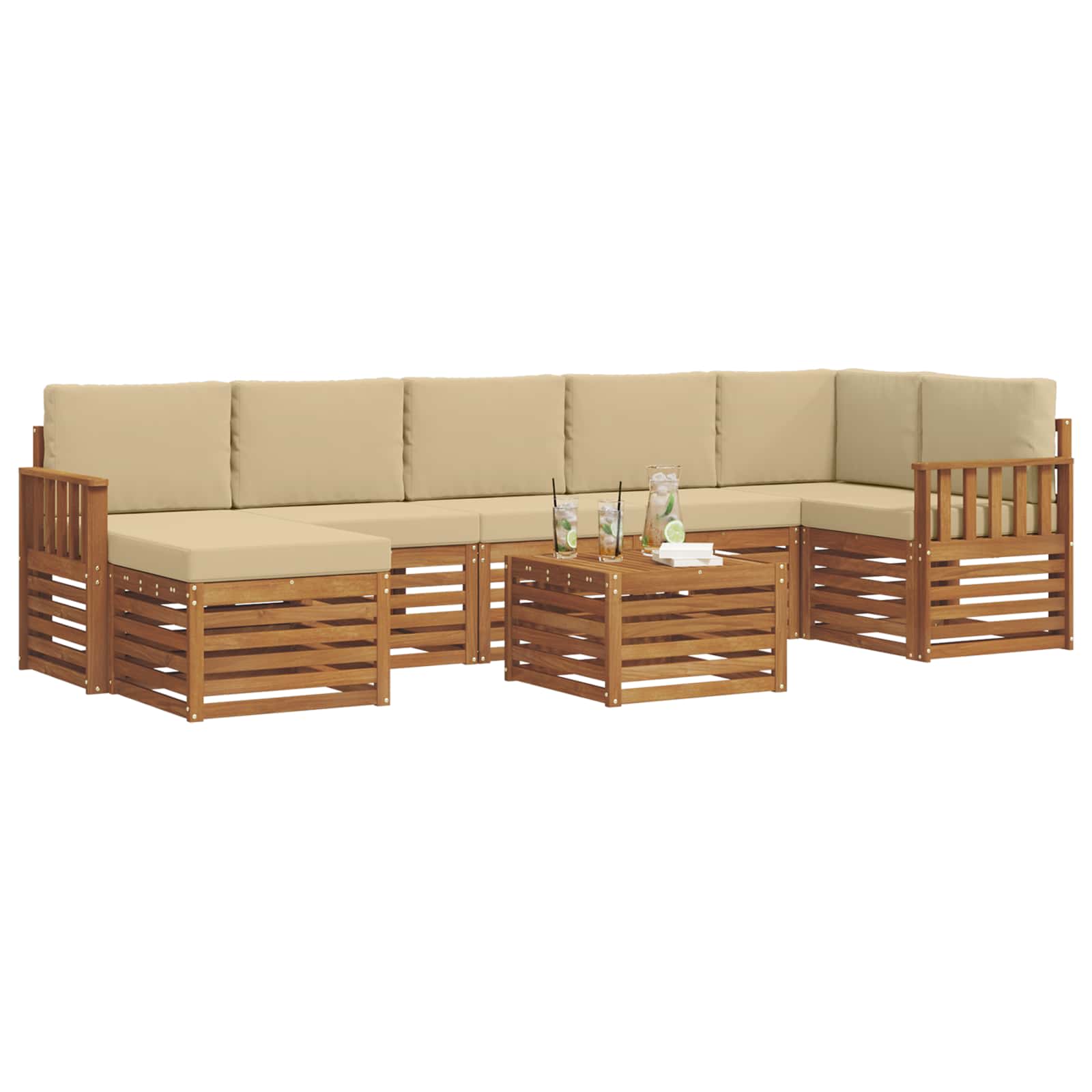 Outdoor-Sofagarnitur 8 pcs Natur und Beige Massivholz Akazie