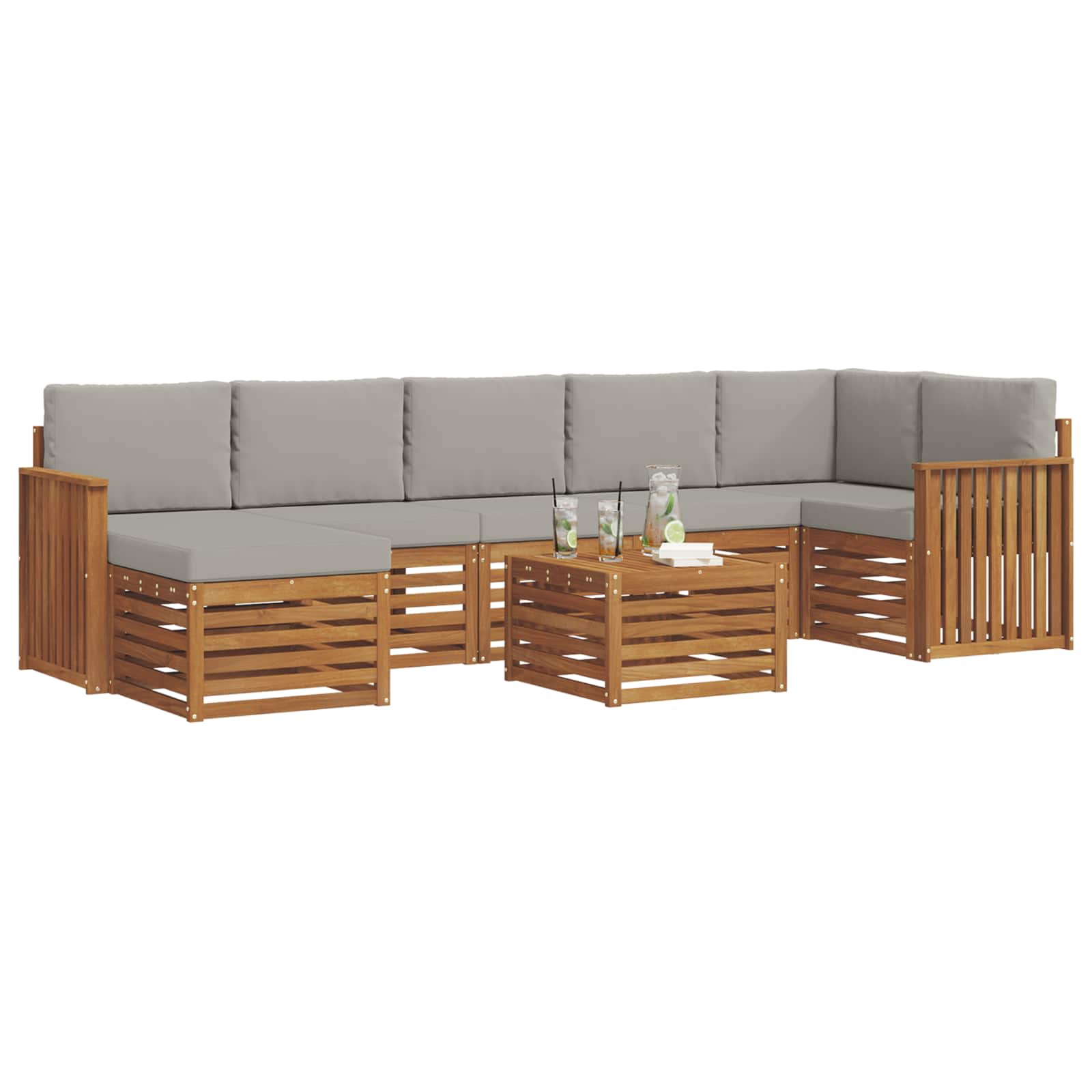 Outdoor-Sofagarnitur mit Kissen 8 pcs Natürlich und Hellgrau