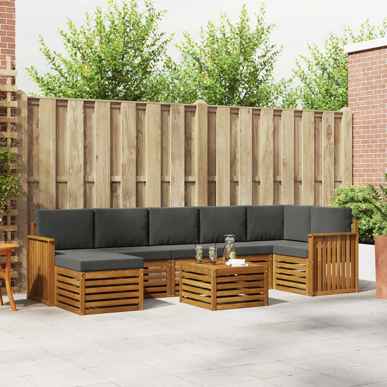 Outdoor-Sofagarnitur mit Kissen 8 pcs Natur und Anthrazit