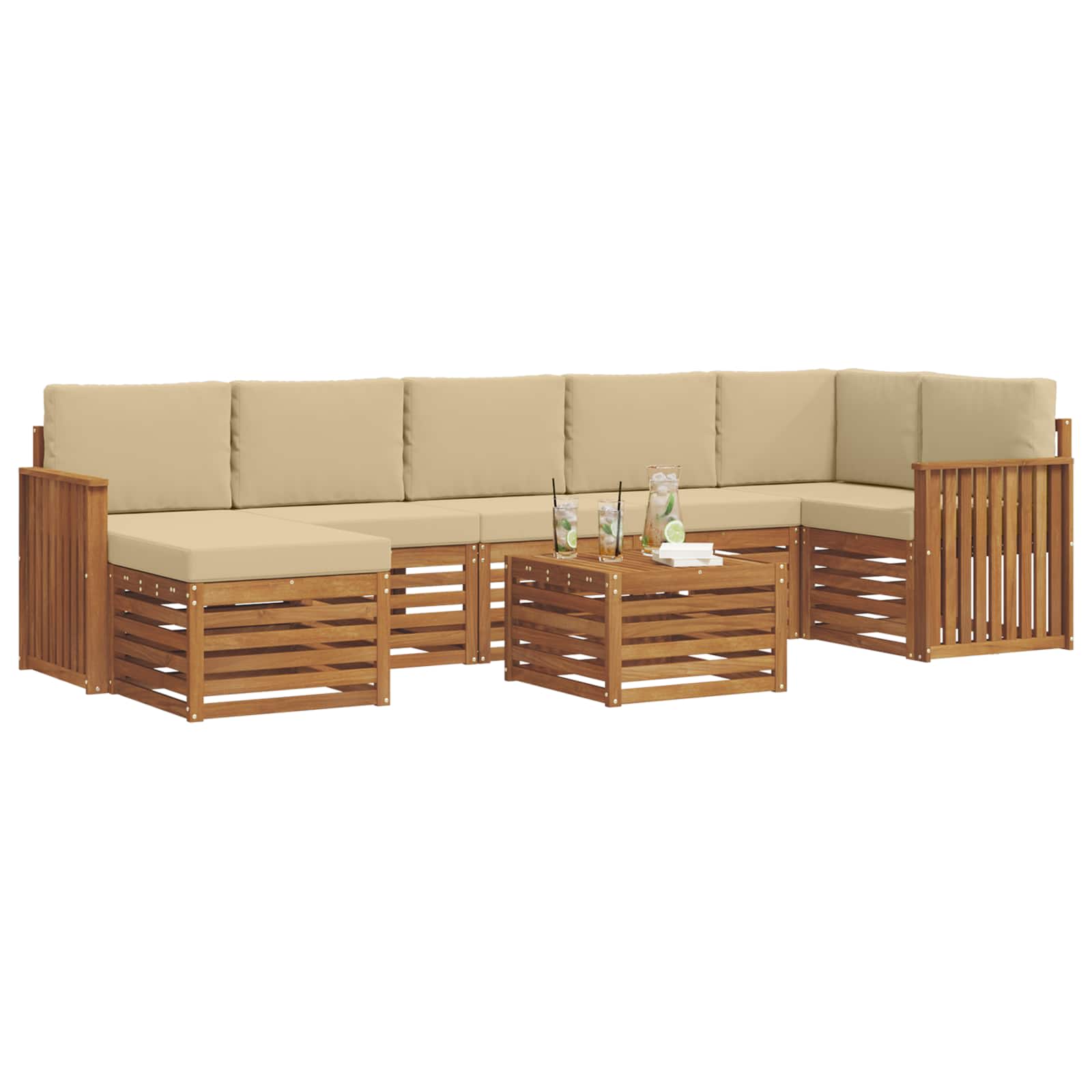 Outdoor-Sofagarnitur 8 pcs Natur und Beige Massivholz Akazie