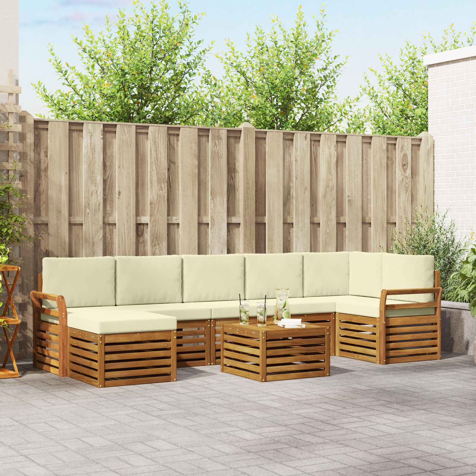 Outdoor-Sofagarnitur 8 pcs Natur und Creme Massivholz Akazie