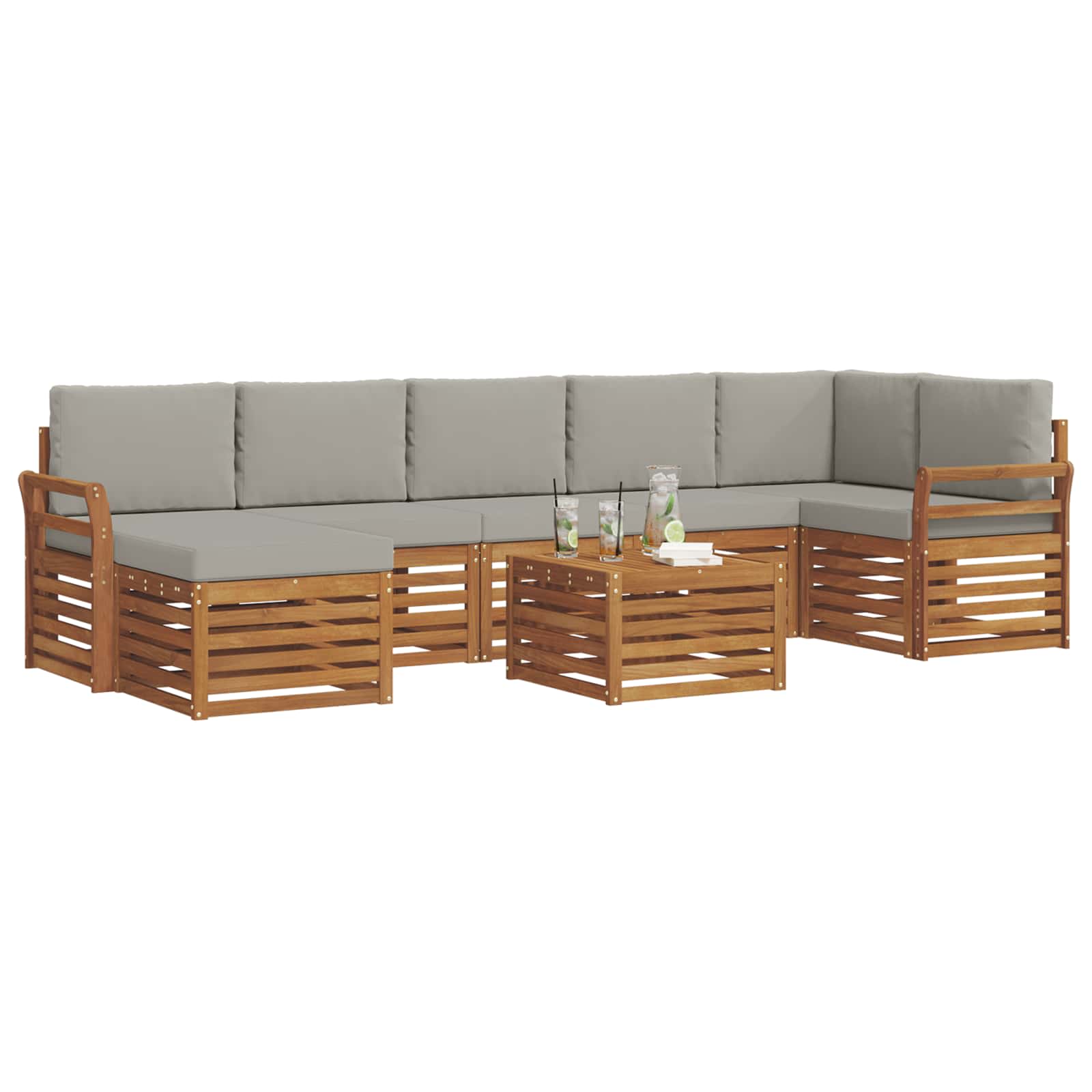 Outdoor-Sofagarnitur mit Kissen 8 pcs Natürlich und Hellgrau