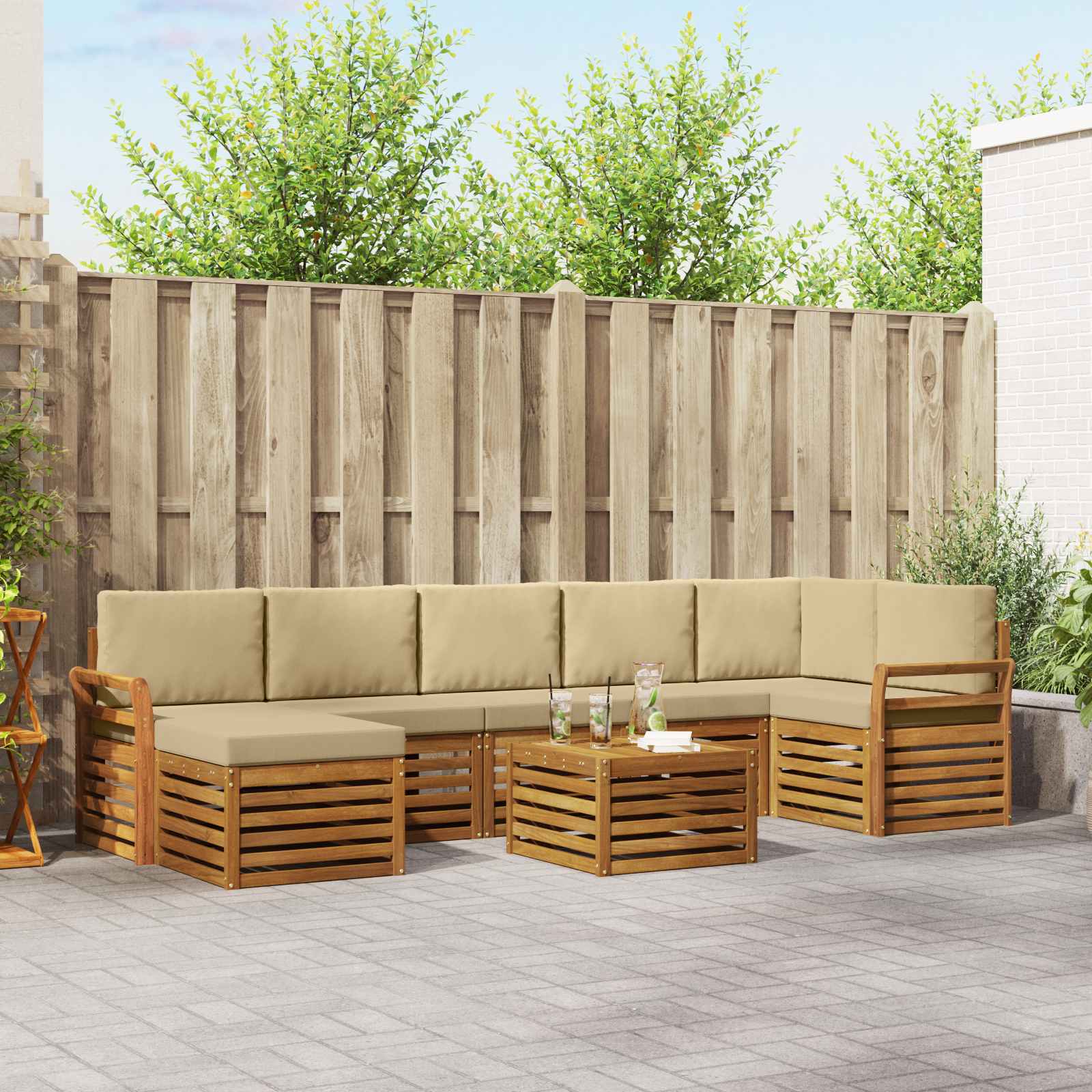 Outdoor-Sofagarnitur 8 pcs Natur und Beige Massivholz Akazie