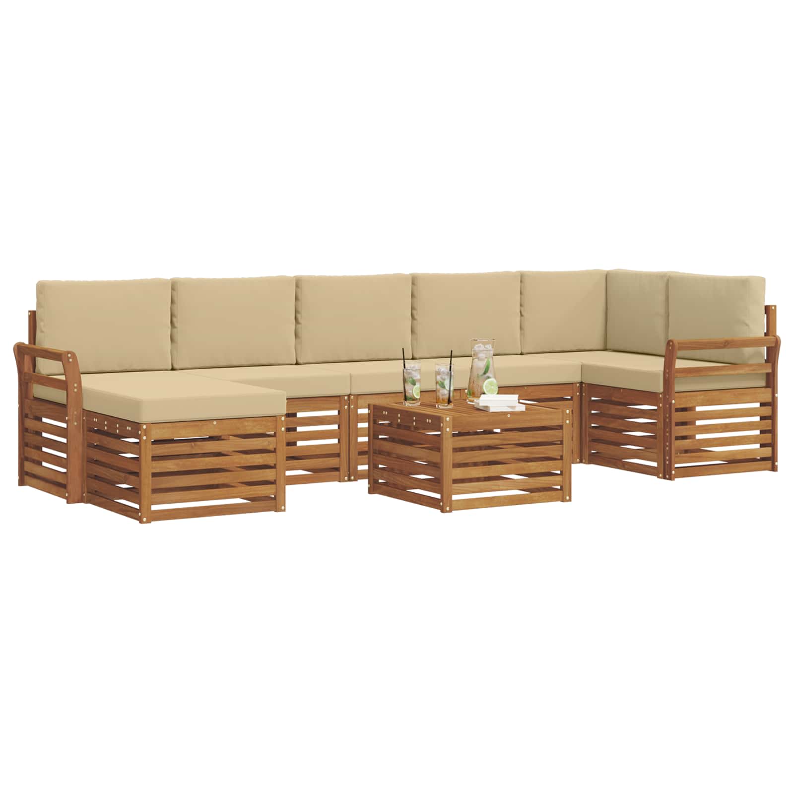 Outdoor-Sofagarnitur 8 pcs Natur und Beige Massivholz Akazie